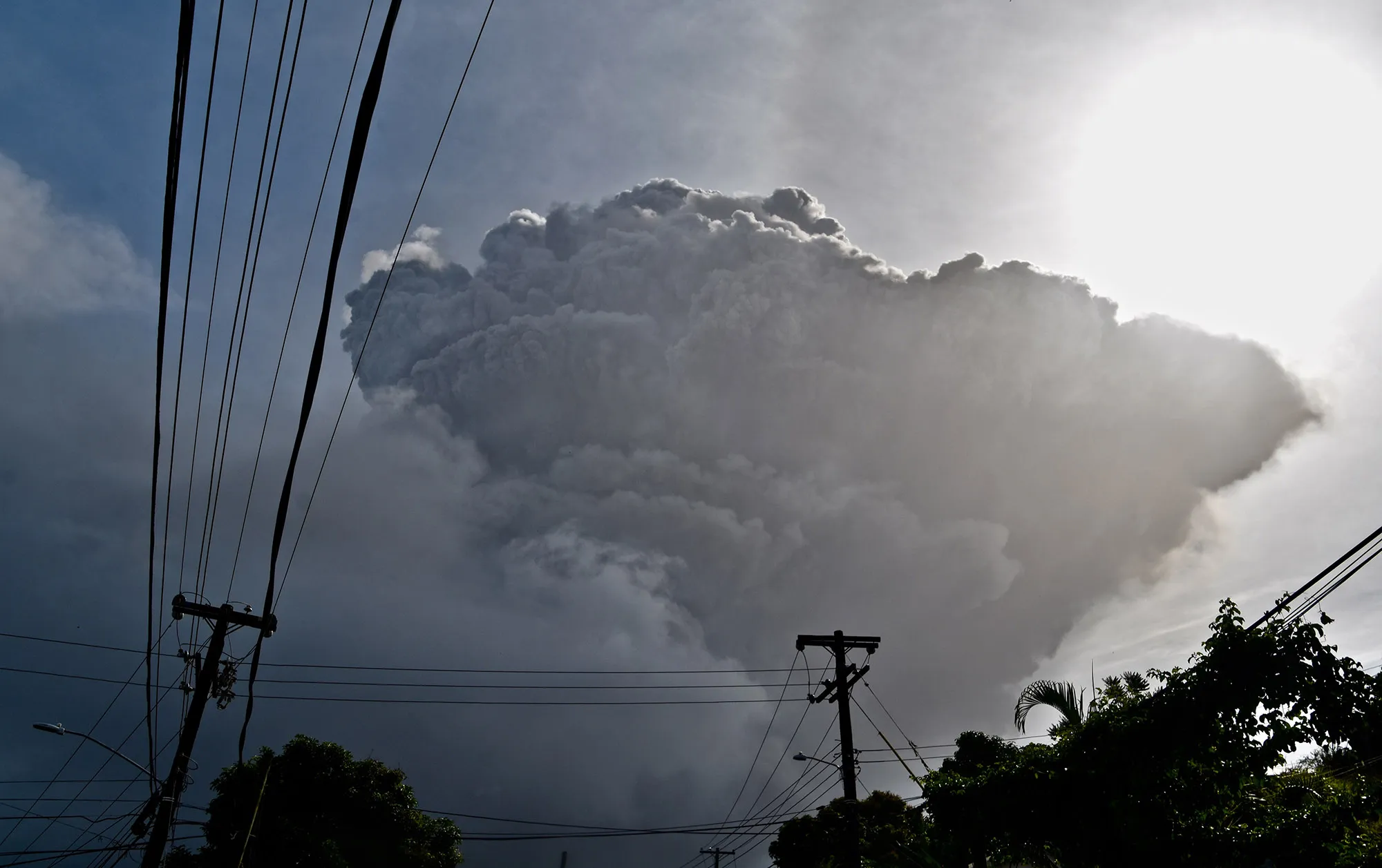 Ash rises into the air as La Soufriere volcano erupts on the eastern Caribbean island of St. Vincent, seen from Chateaubelair,&nbsp;Saint Vincent&nbsp;on April 9.