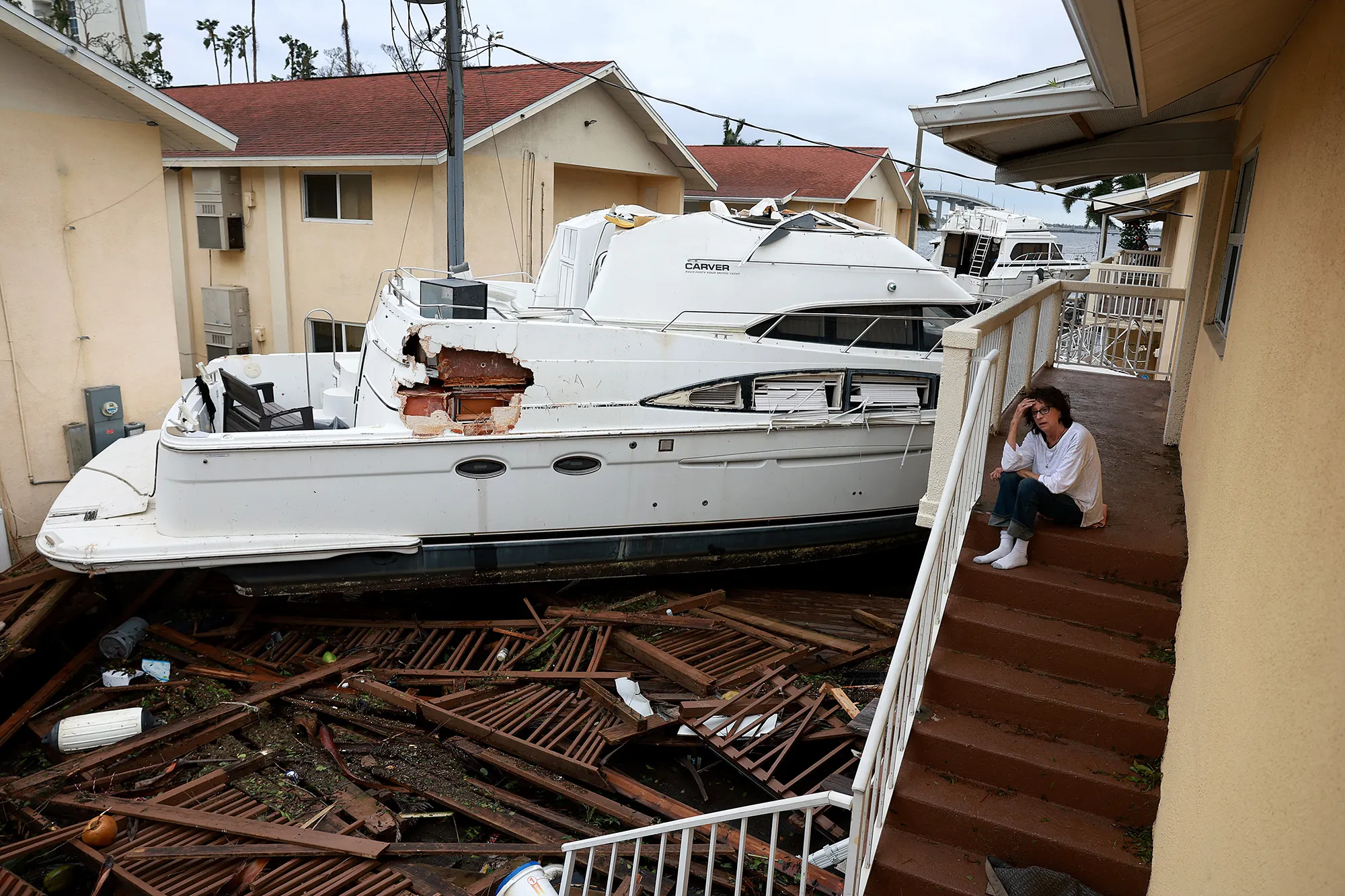 A boat pushed up against an&nbsp;apartment building after Hurricane Ian passed through the area in Fort Myers, Florida&nbsp;on Sept.&nbsp;29.&nbsp;