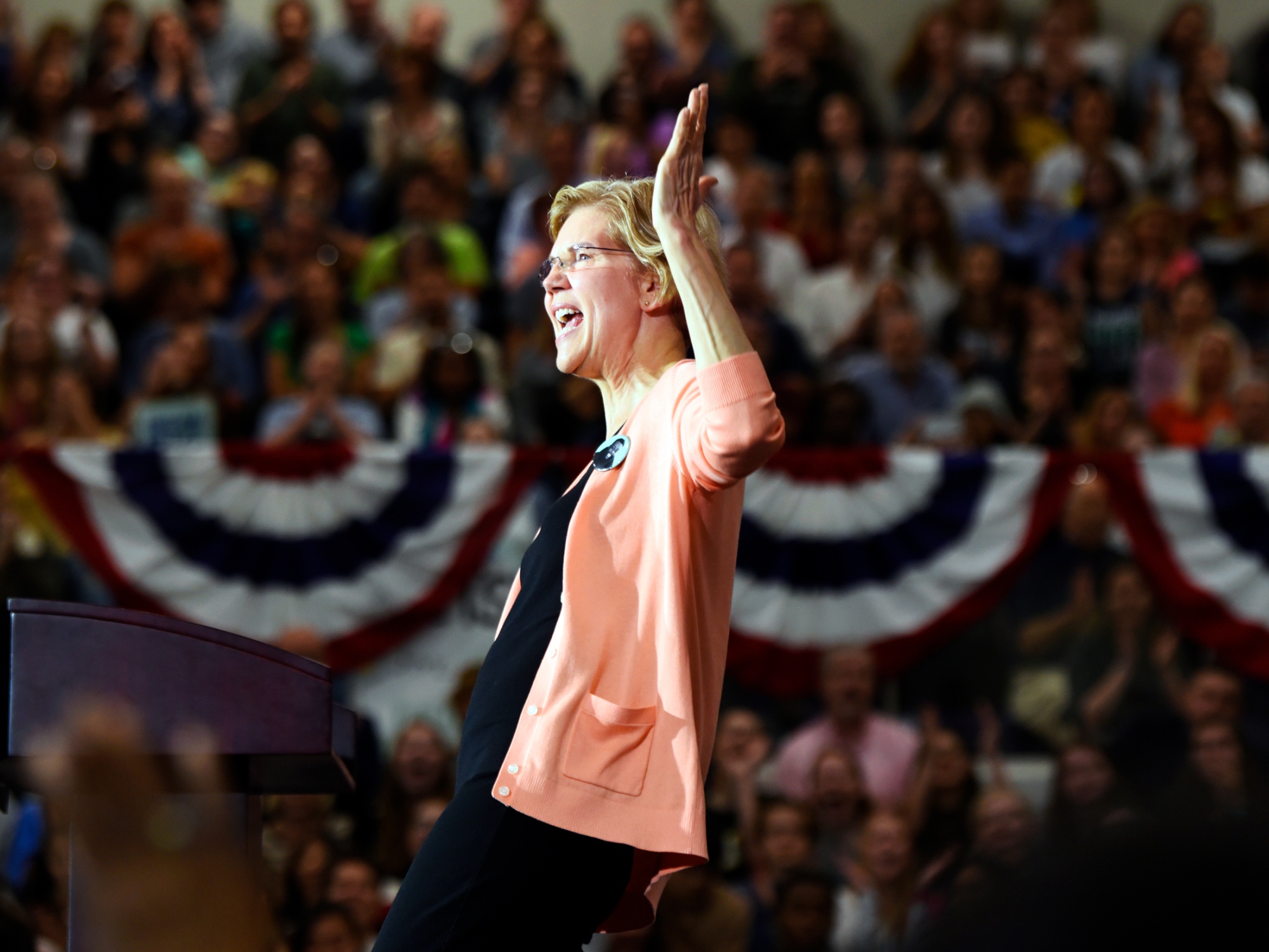 Elizabeth Warren speaks during a campaign stop at Broughton High School in Raleigh, North Carolina. on Nov. 7.