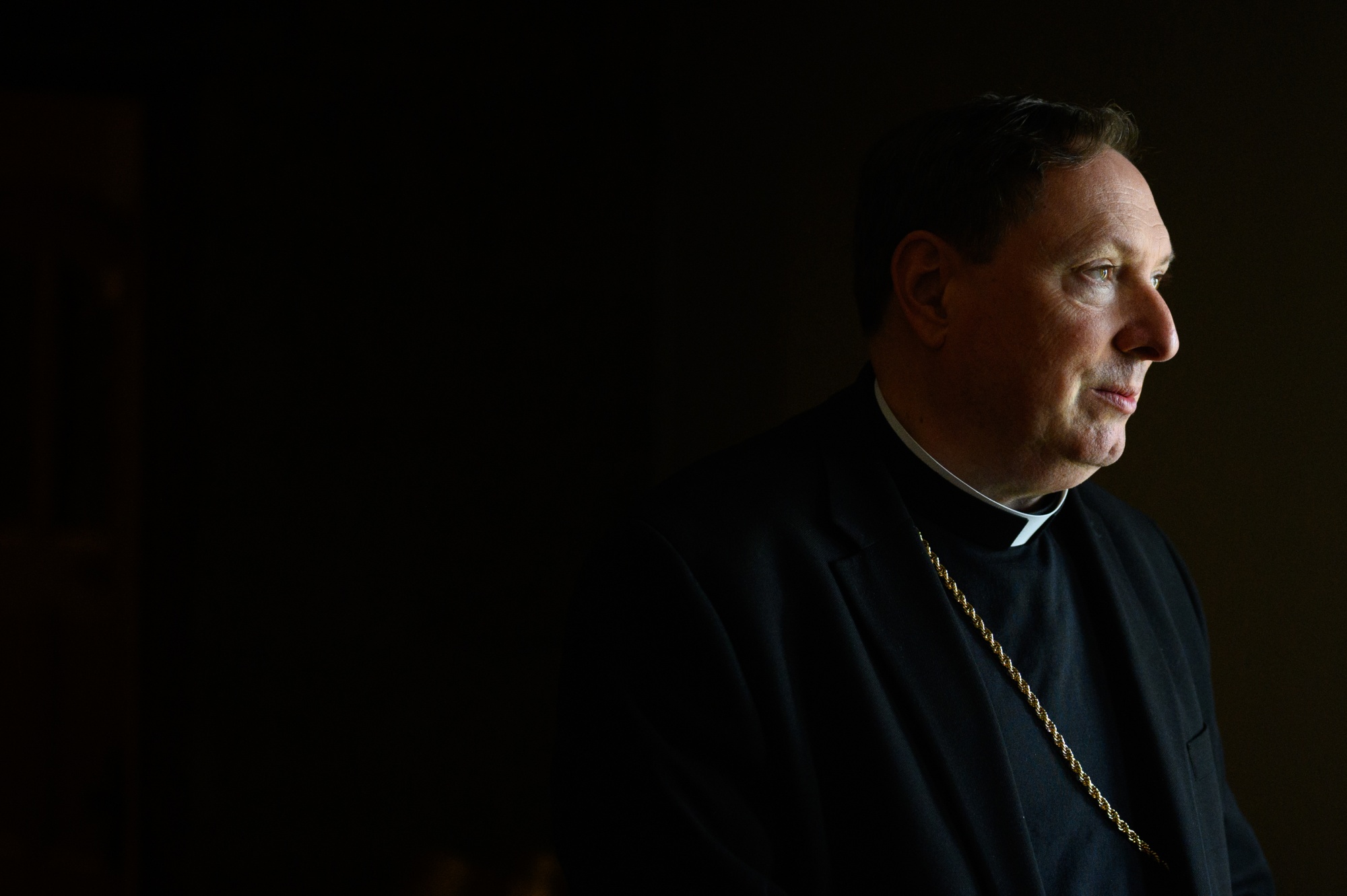 Bishop Larry Kulick stands inside of the Blessed Sacrament Cathedral on June 3, 2024 in Greensburg, Pa.