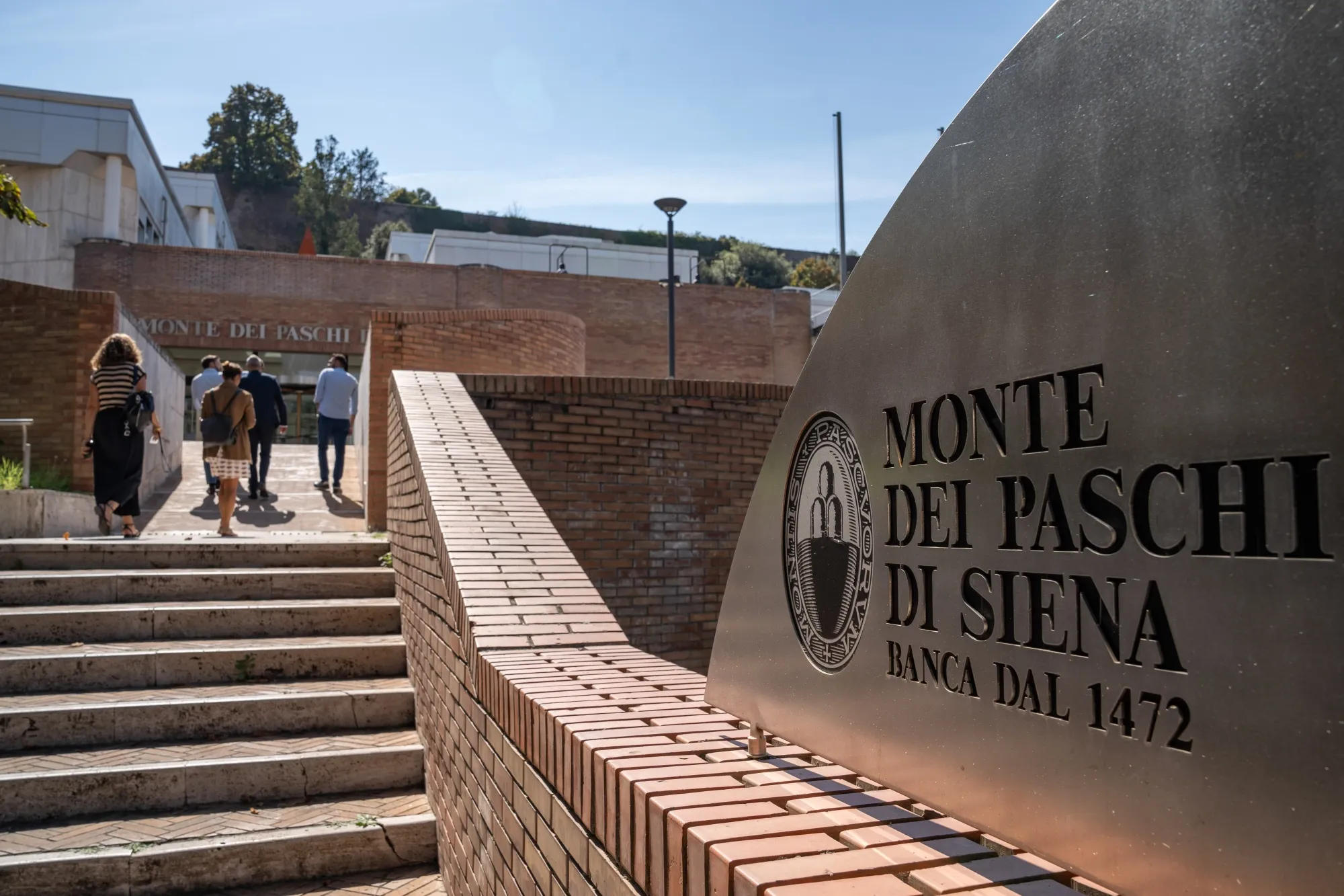 A&nbsp;Monte Dei Paschi di Siena sign in Siena, Italy.