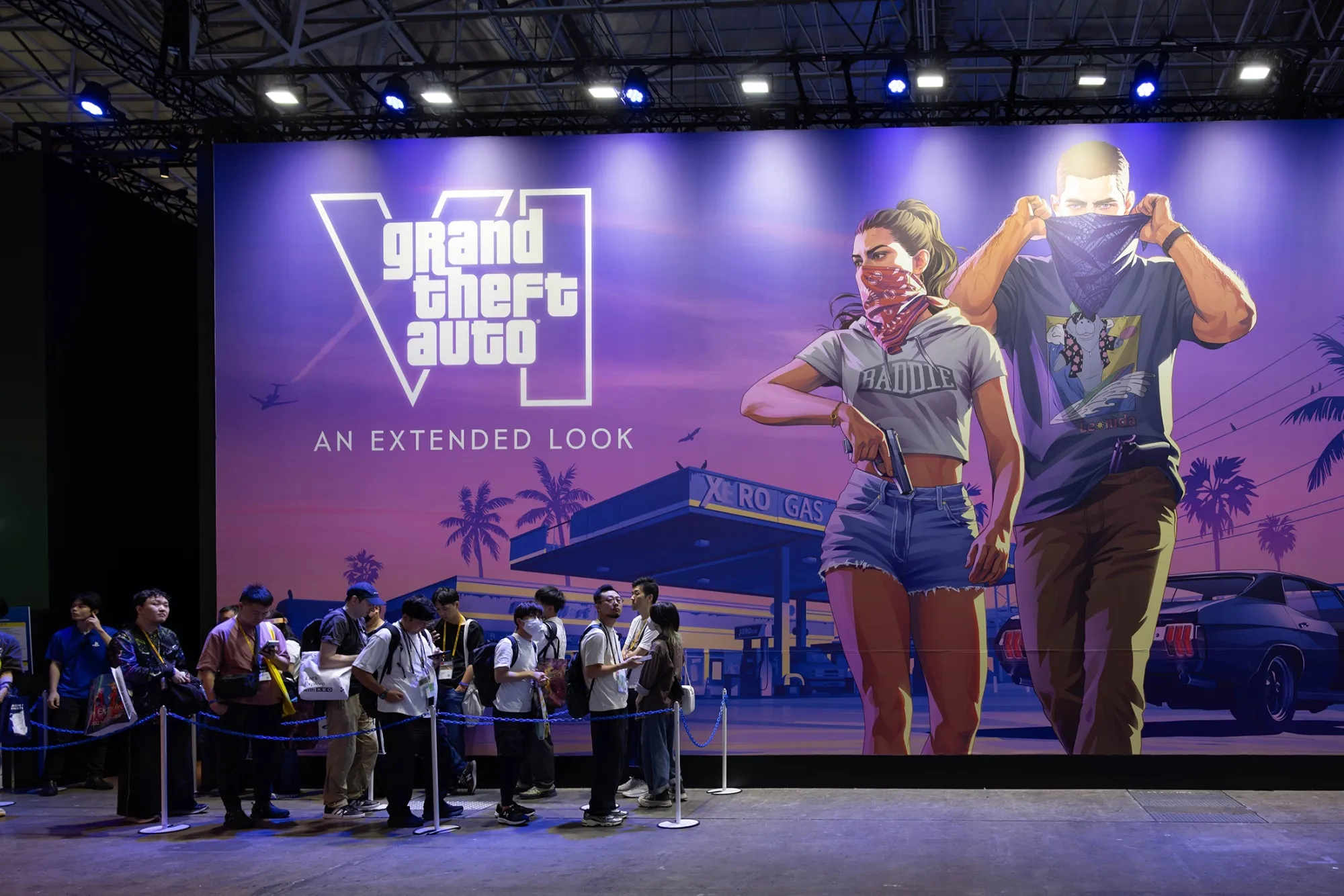 Visitors at the Tokyo Games Show 2026 wait to get a glimpse of GTA VI gameplay.