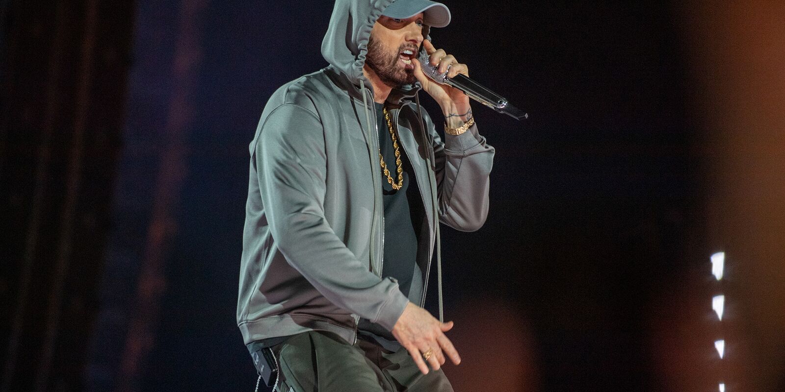Eminem performs in Detroit on June 6.