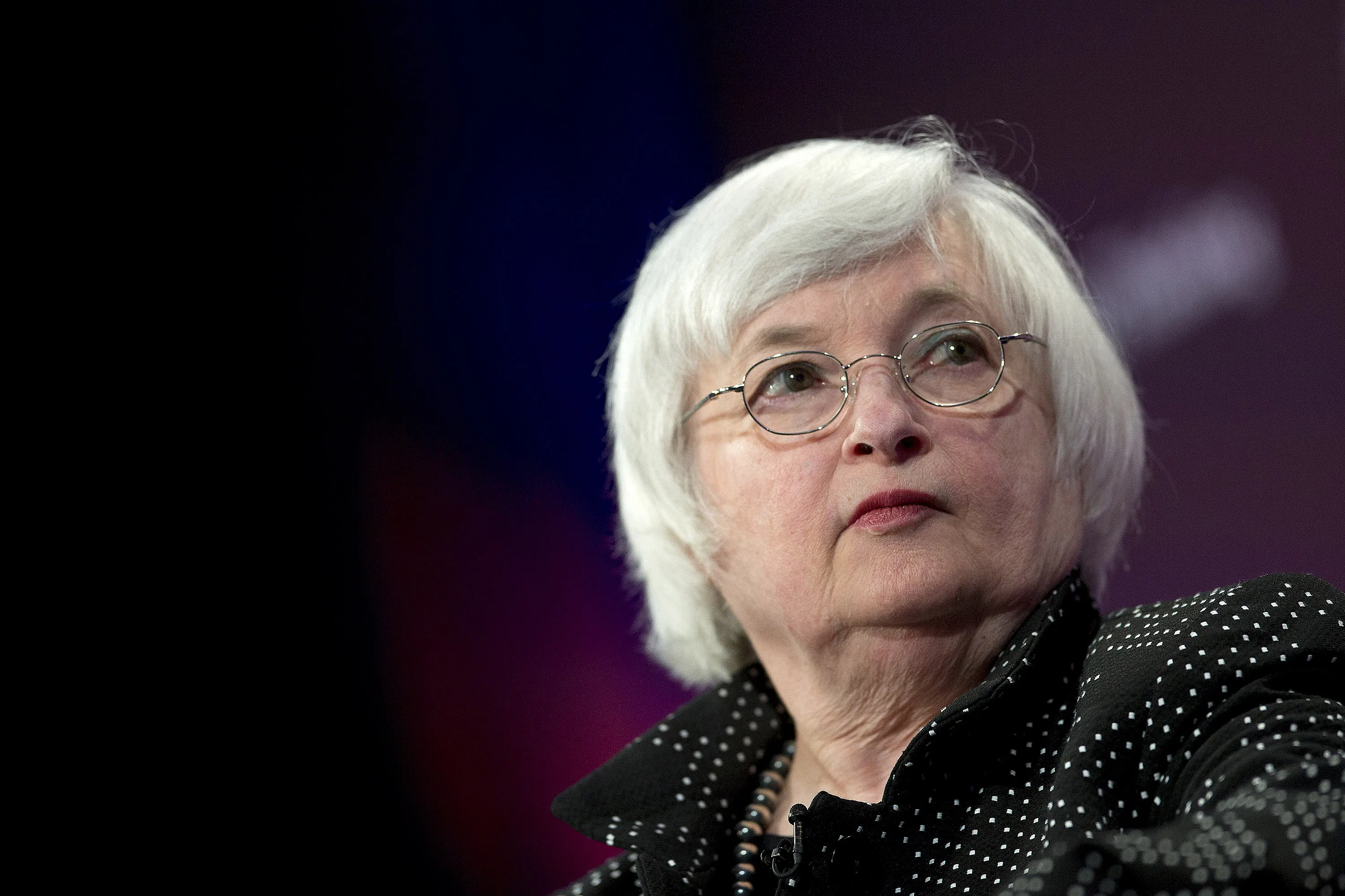 Janet Yellen, chair of the U.S. Federal Reserve, listens to a question during a discussion with Christine Lagarde, managing director of the International Monetary Fund (IMF), not pictured, at an Institute for New Economic Thinking conference at the IMF headquarters in Washington, D.C. on May 6. Photographer: Andrew Harrer/Bloomberg
