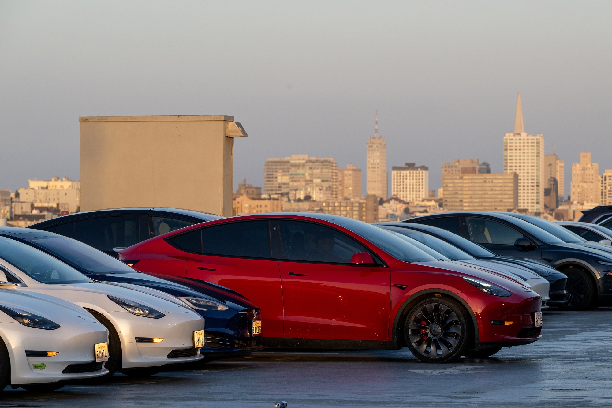 Tesla Inc. electric vehicles (EV) in San Francisco. Photographer: David Paul Morris/Bloomberg
