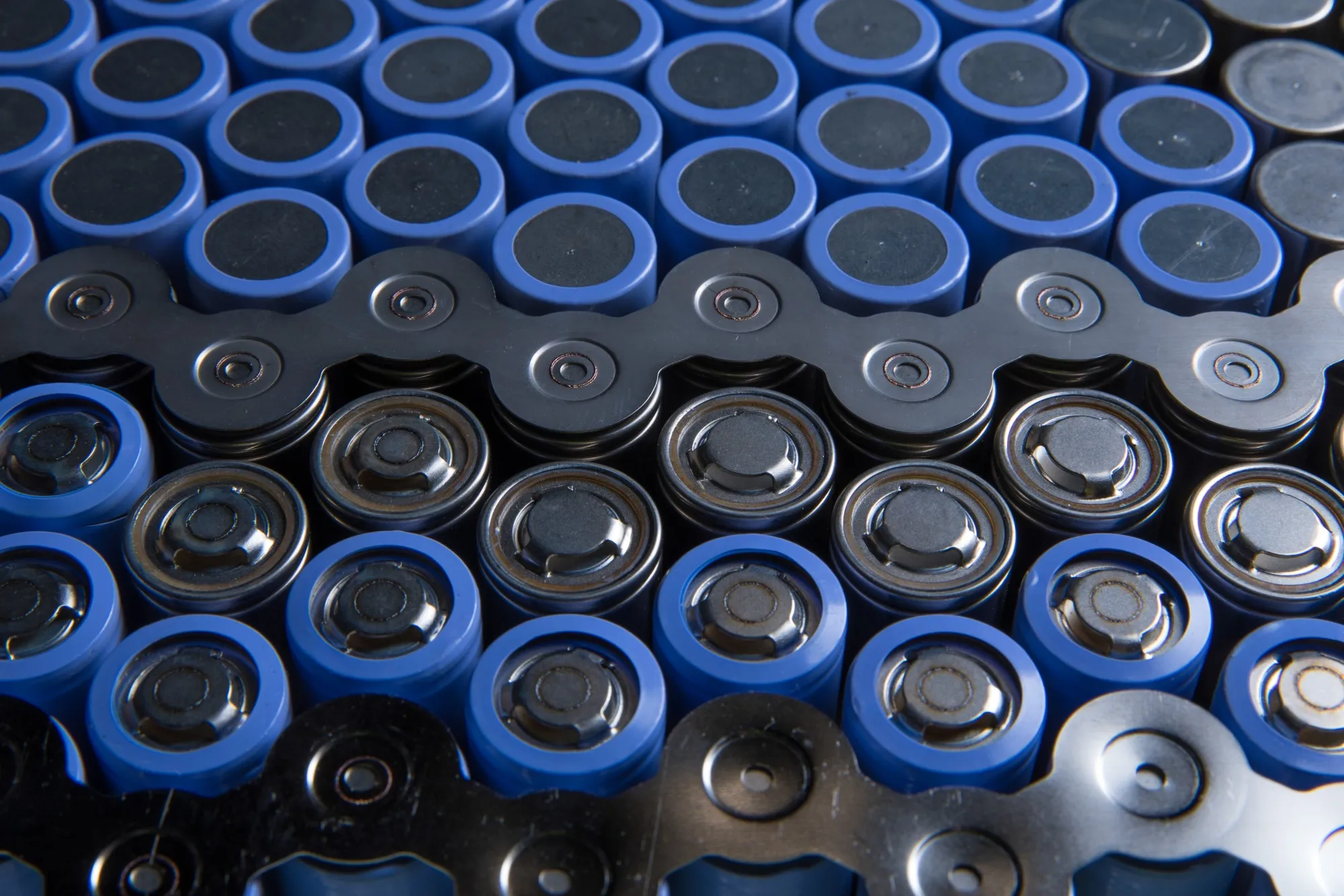 Cylindrical battery cells undergo laser welding trials at the U.K. Battery Industrialization Centre in Coventry, U.K. on Nov. 9, 2020.&nbsp;
