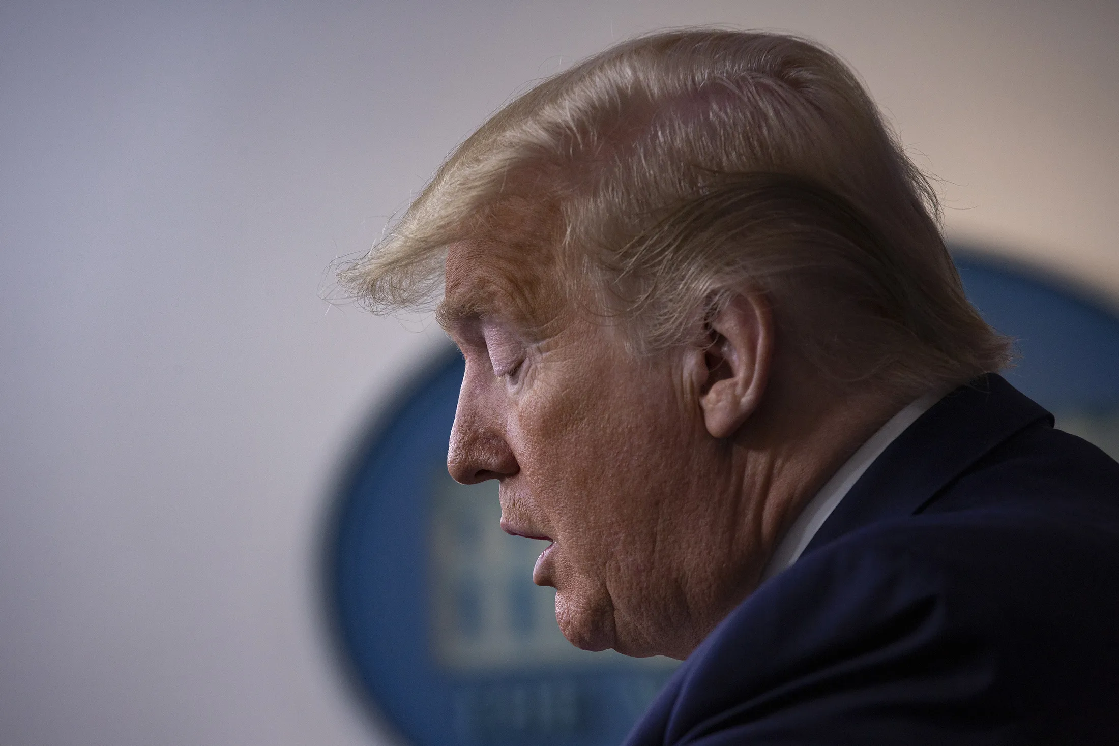President Trump speaks during a press briefing at the White House on March 21.