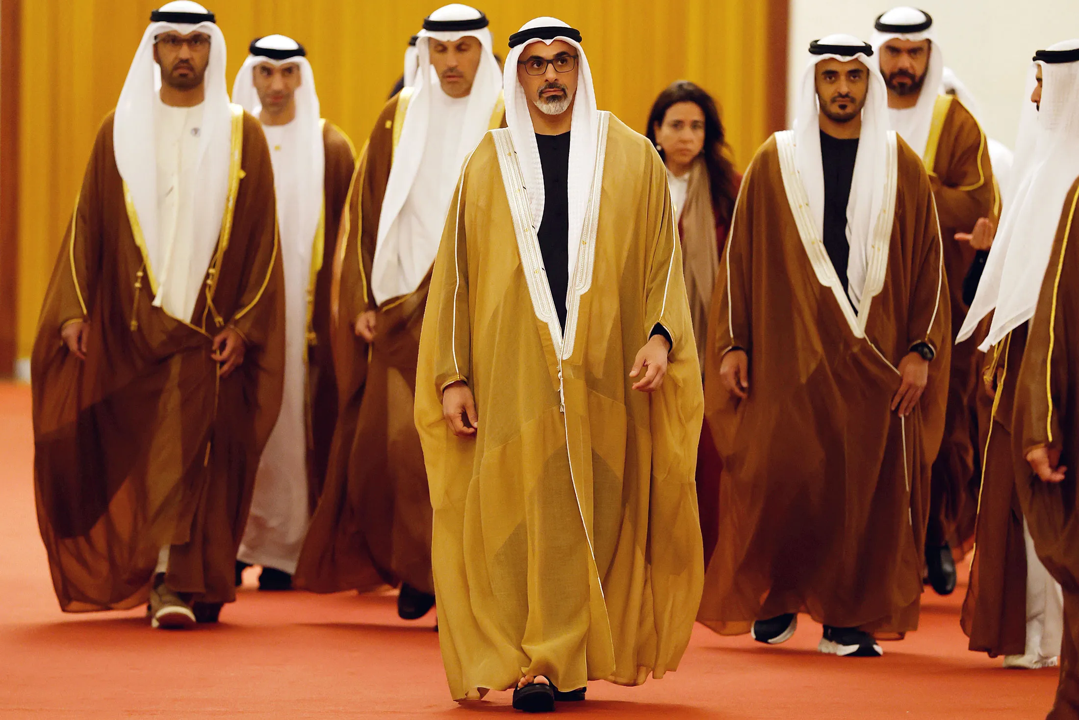 Executives including Mubadala’s Khaldoon Al Mubarak attended Abu Dhabi Crown Prince Sheikh Khaled bin Mohammed’s, center, meeting with China’s President Xi Jinping.