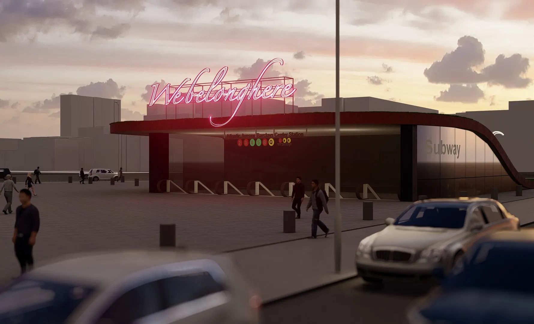 The neon message of inclusivity designed by artist Tavares Strachan is being installed this month at Barclays Center.