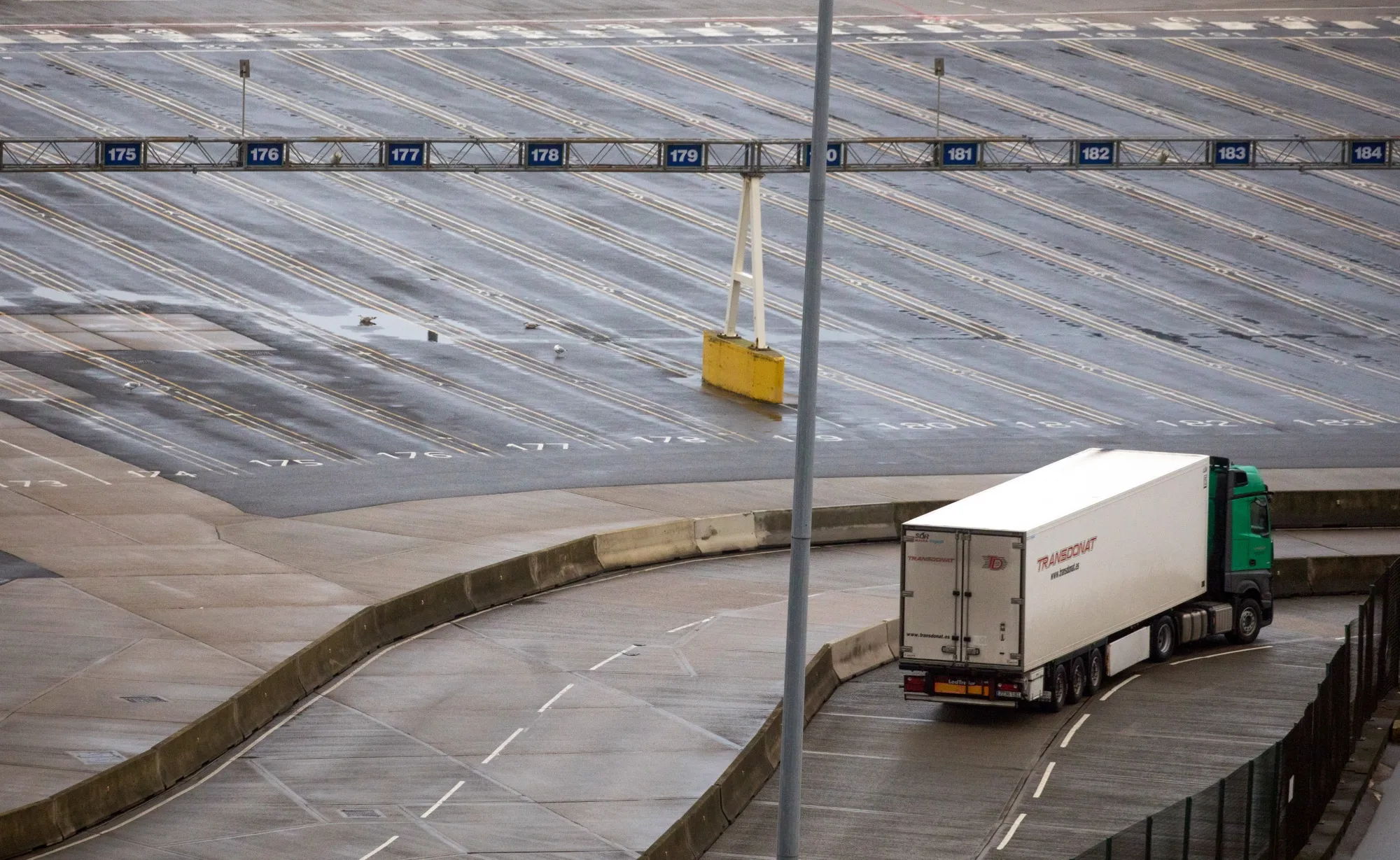 A truck inside the Port of Dover&nbsp;in Dover, U.K., on&nbsp;Jan. 5.&nbsp;