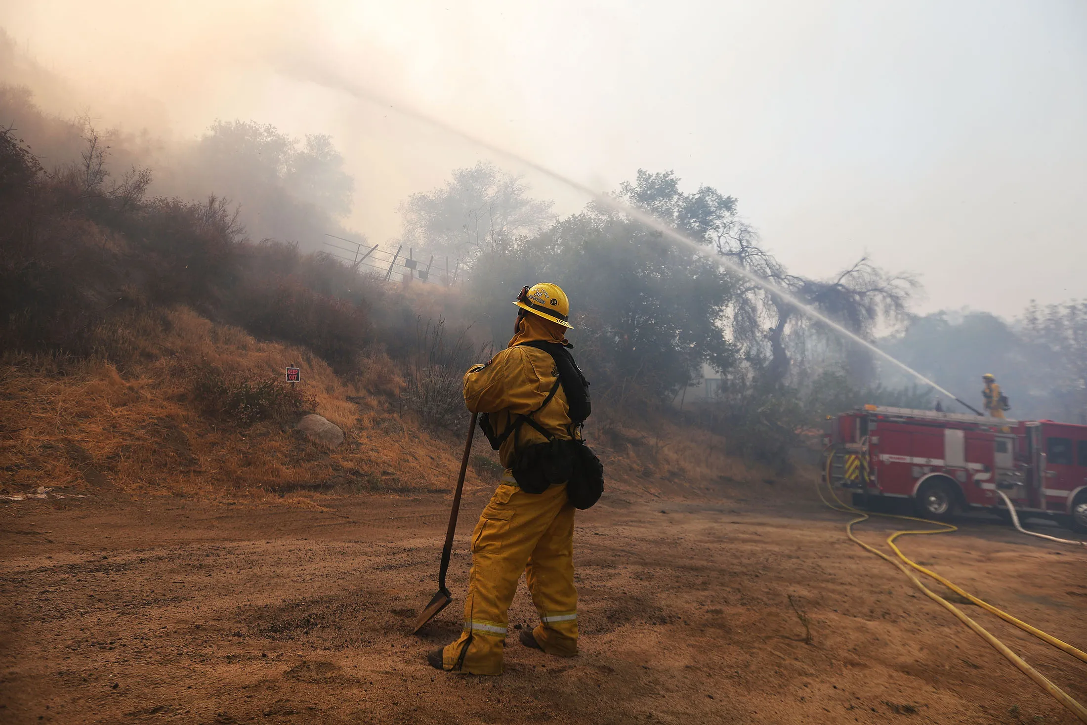 Firefighters work in&nbsp;Lake Elsinore, California,&nbsp;on Aug. 10.