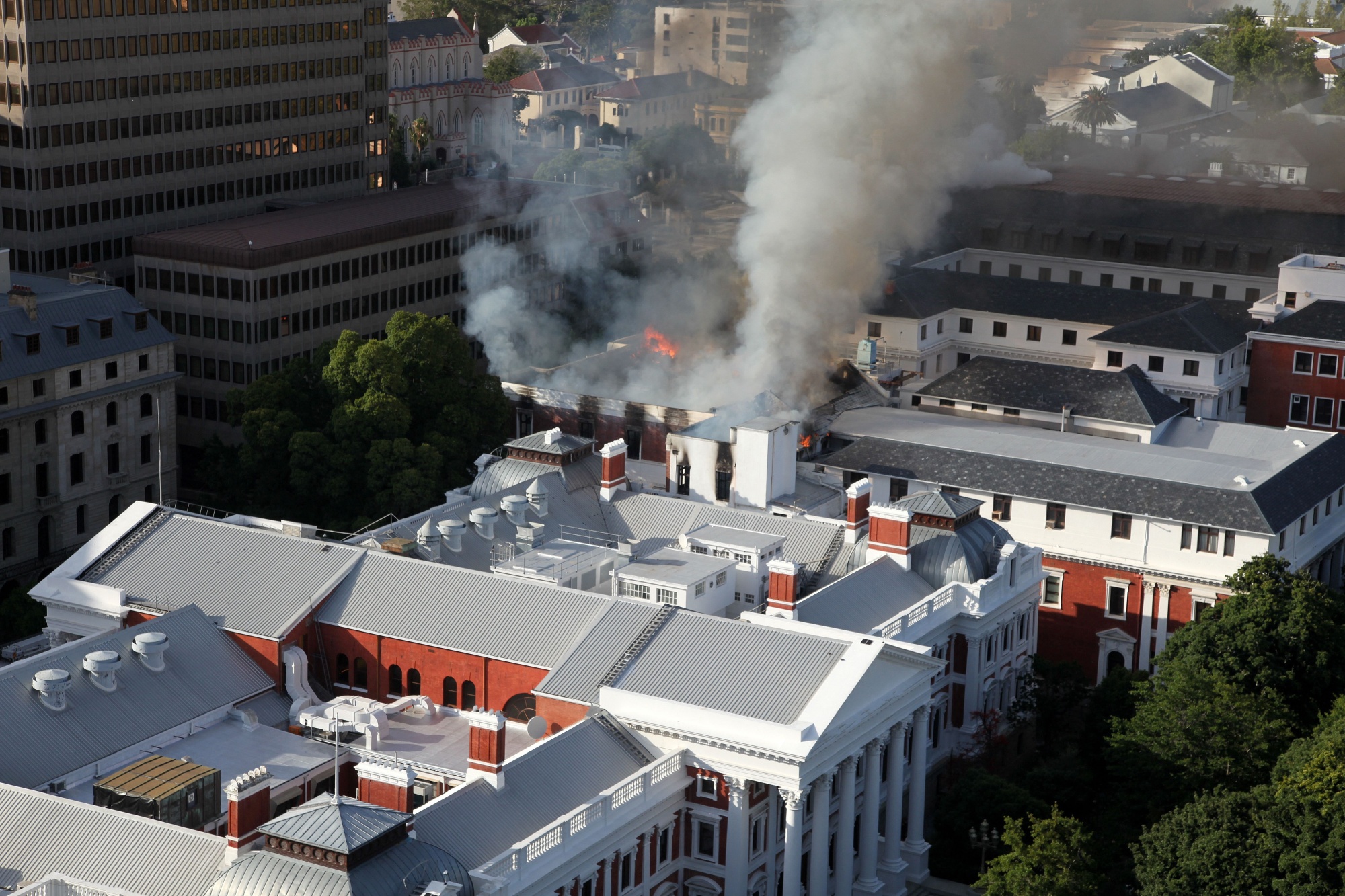 Fire at the South African Parliament precinct in Cape Town on Jan. 2.