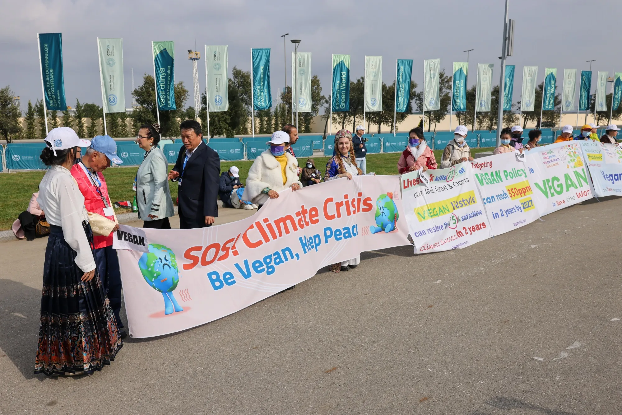 Climate activists outside the venue of the COP29 climate conference in Baku, Azerbaijan, on Nov. 11.