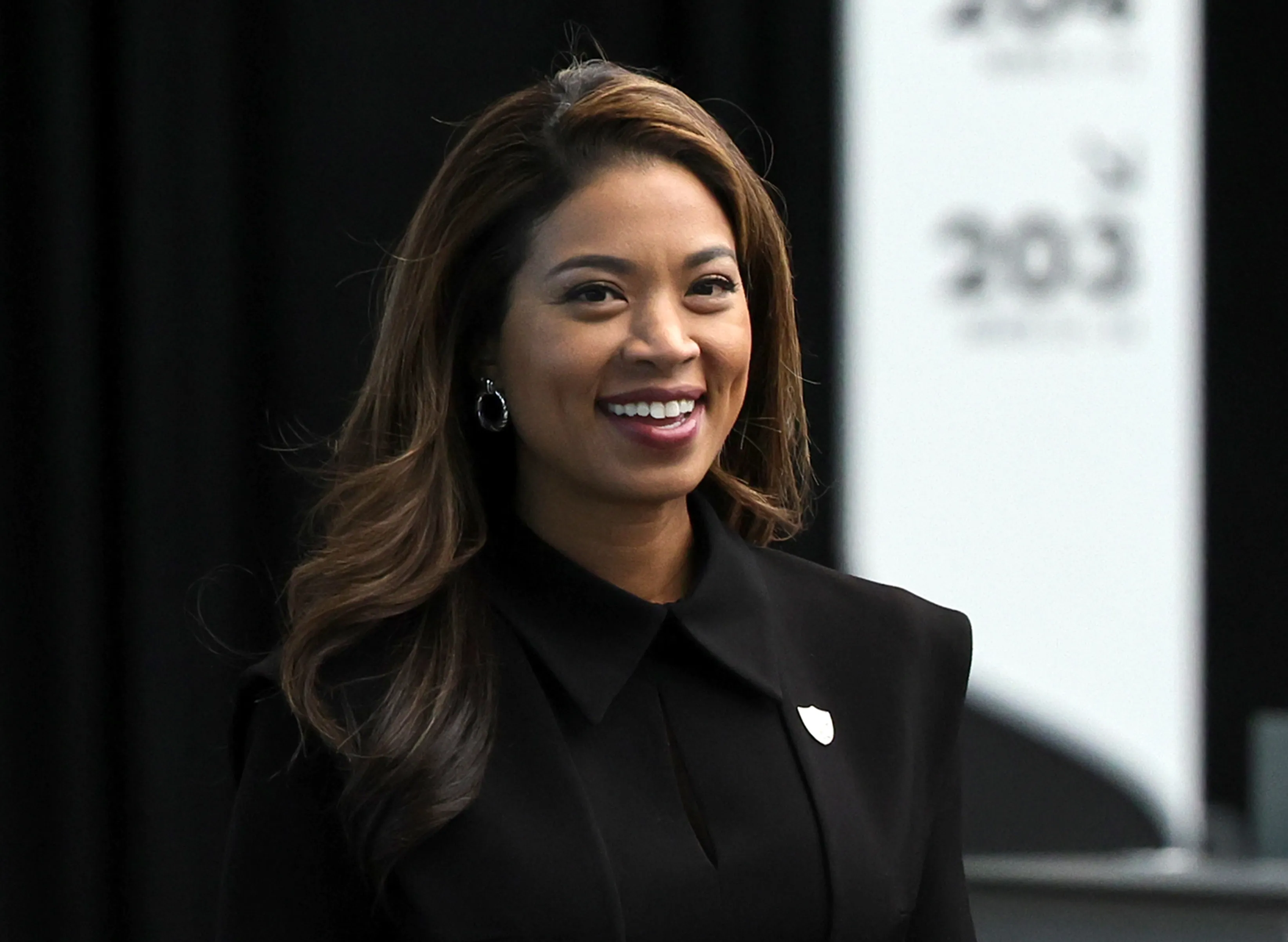 Sandra Douglass Morgan arrives at a news conference introducing her as the new President of the Las Vegas Raiders at Allegiant Stadium in Las Vegas, on July 7.