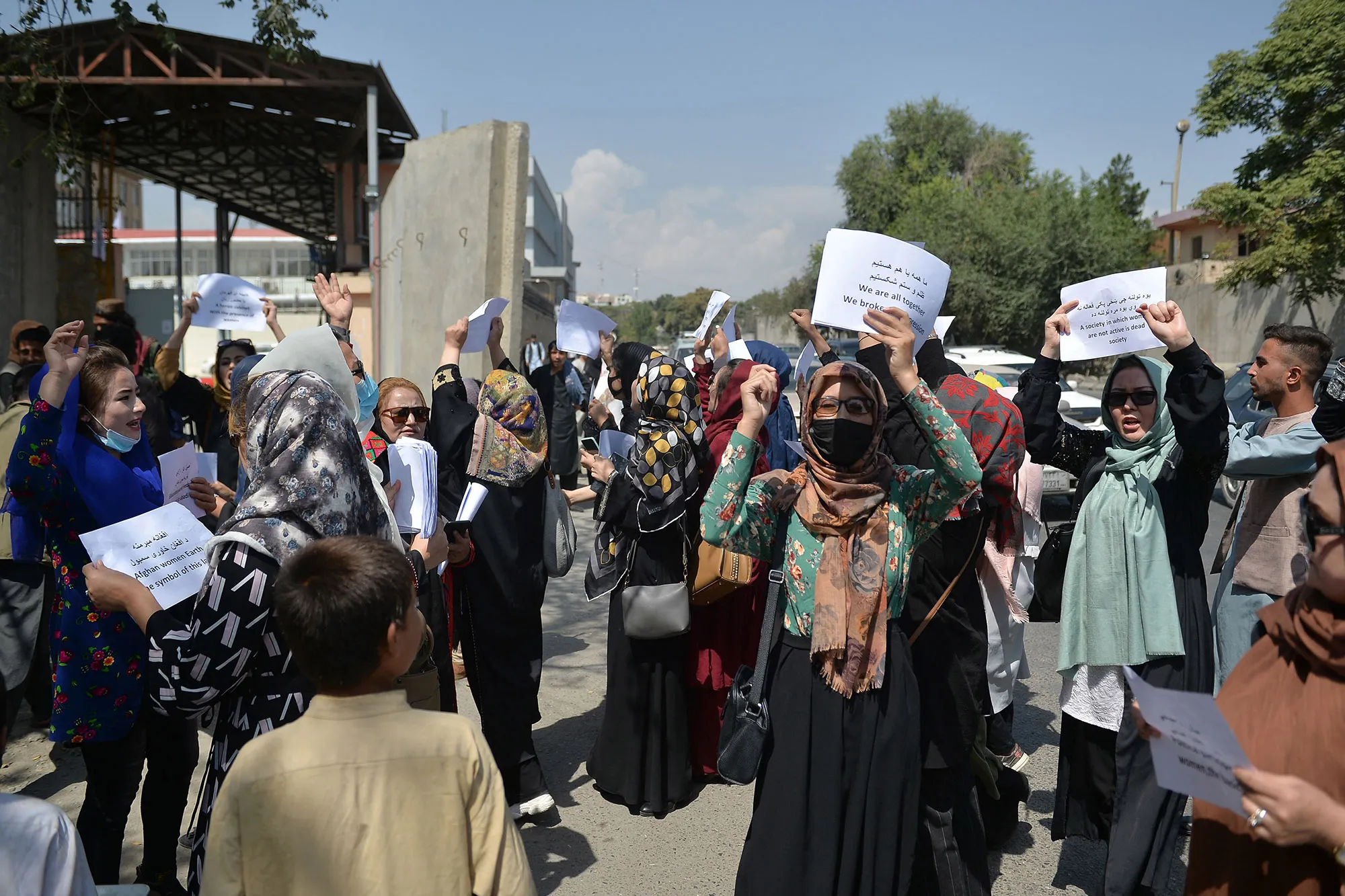 Afghan women take part in a protest march for their rights Kabul on Sept.&nbsp;3.