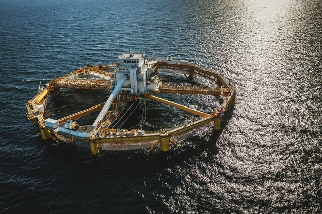 An aerial shot of Salmar's Ocean Farm 1, that is around 24 kilometers off Froya’s northern coast.