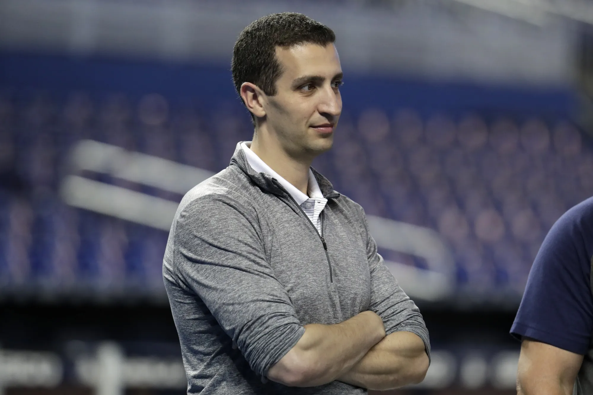 Milwaukee Brewers general manager David Stearns stands on the field before a baseball game against the Miami Marlins, Wednesday, Sept. 11, 2019, in Miami. David Stearns is stepping down as the Milwaukee Brewers’ president of baseball operations but will remain with the organization in an advisory role to owner Mark Attanasio. The Brewers announced the transition Thursday, Oct. 27, 2022. (AP Photo/Lynne Sladky, File)