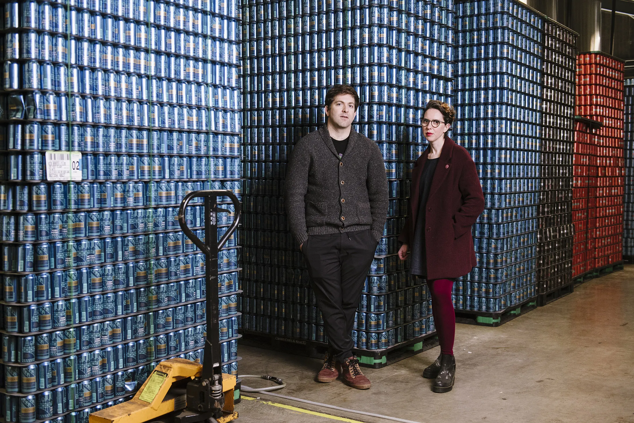 Justin Catalana and his wife&nbsp;Dina Dobkin stand for a photograph&nbsp;at Fort Point Beer Company's brewery in San Francisco, California, on April 17.