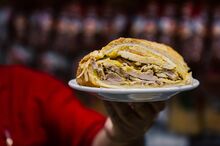 Sao Paulo, SP, Brazil, Oct 18th 2024: Pork sandwich from Bar e Lanches Estadão, downtown São Paulo's kats deli.