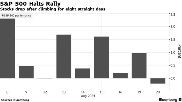 S&P 500 Halts Rally | Stocks drop after climbing for eight straight days