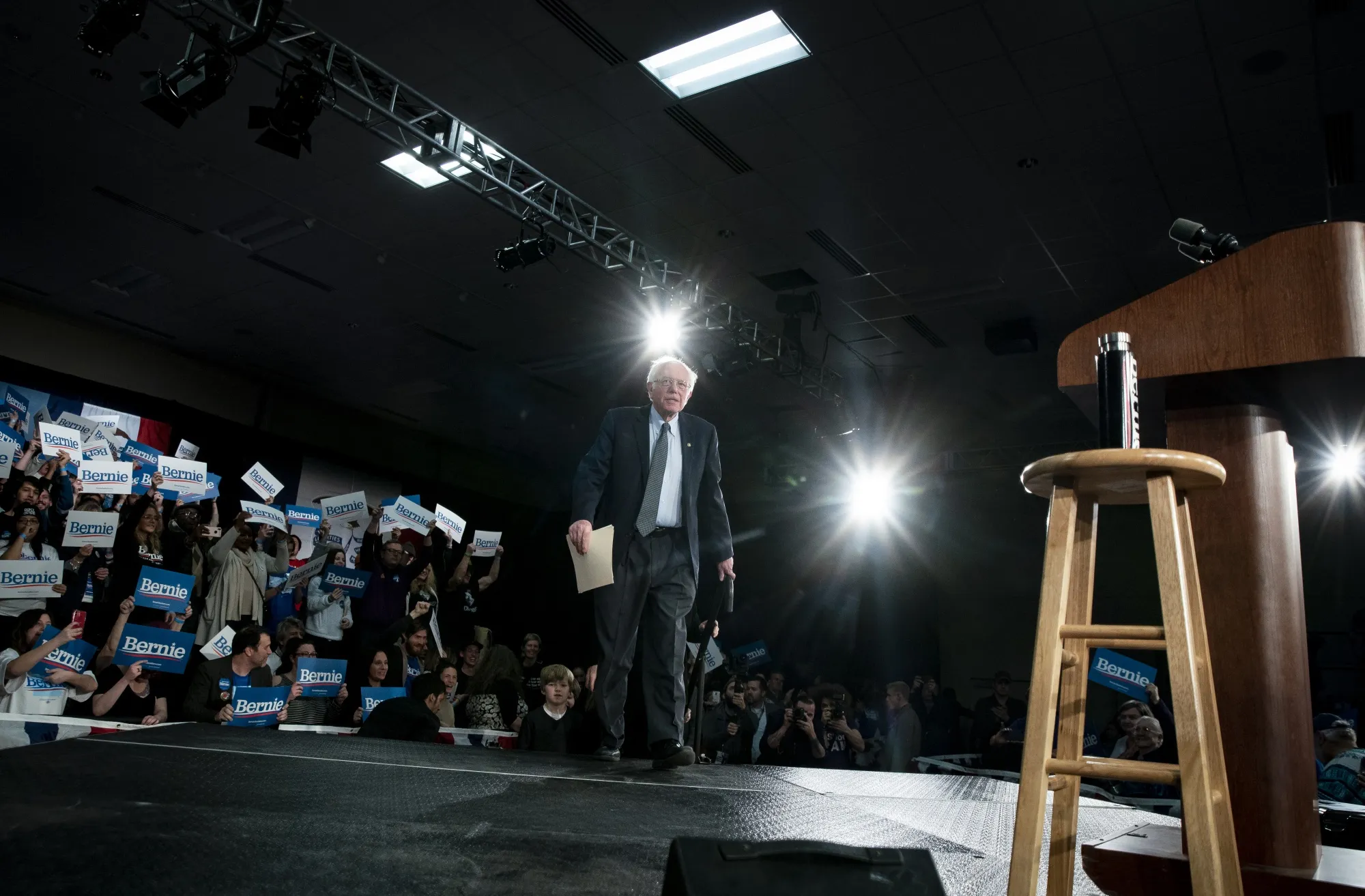 Bernie Sanders in Des Moines, Iowa, on Feb. 3.