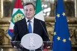 Draghi speaks at a news conference after talks with Italian President Sergio Mattarella at the Quirinal Palace in Rome on&nbsp;Feb. 3.