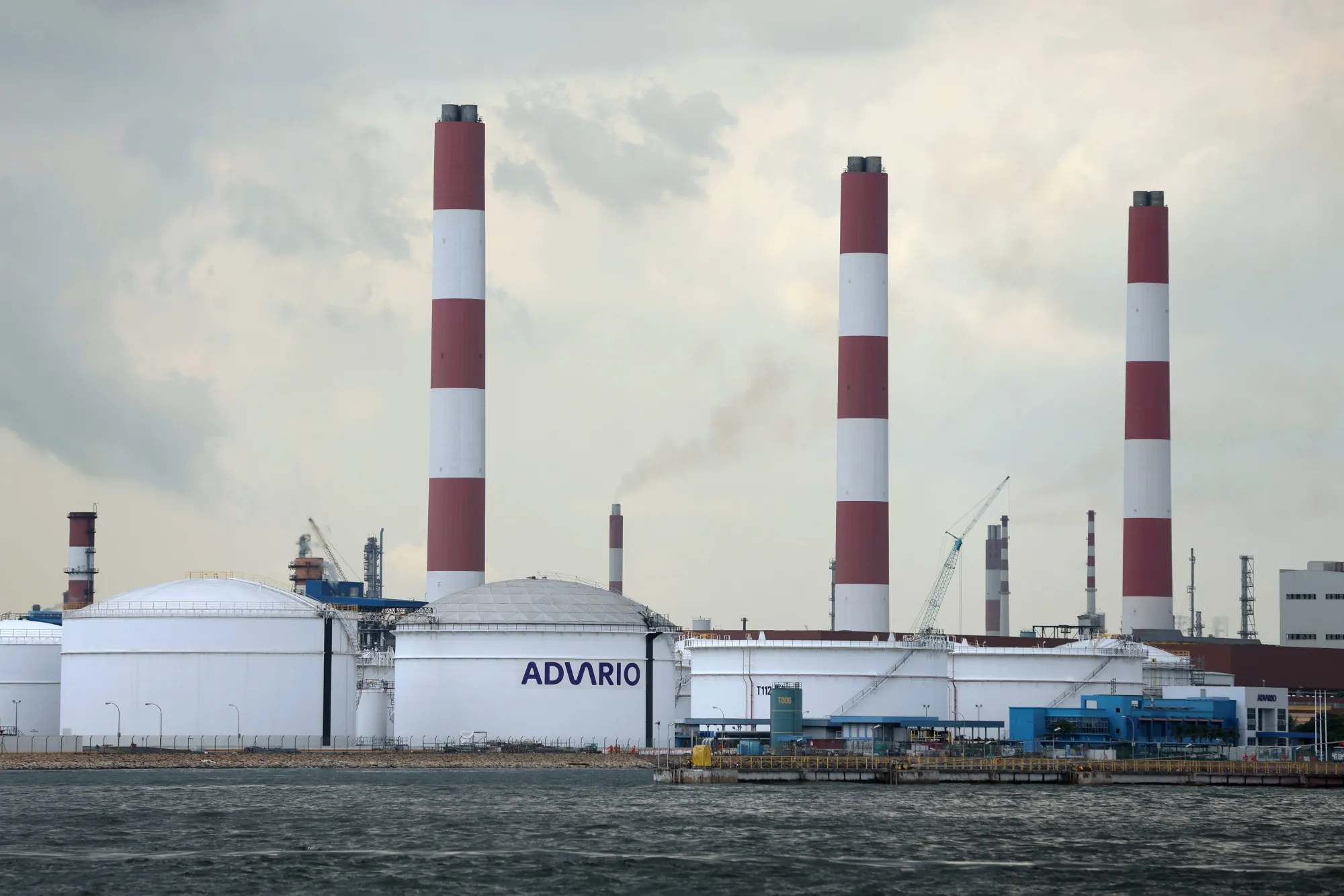 Silos operated by Advario Singapore Chemical Pte on Jurong Island in Singapore.