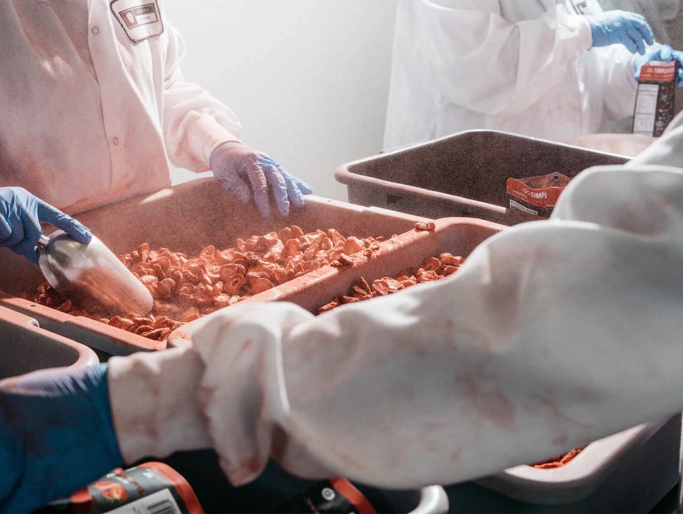 Packing dehydrated strawberries at the Wise plant in Salt Lake City.