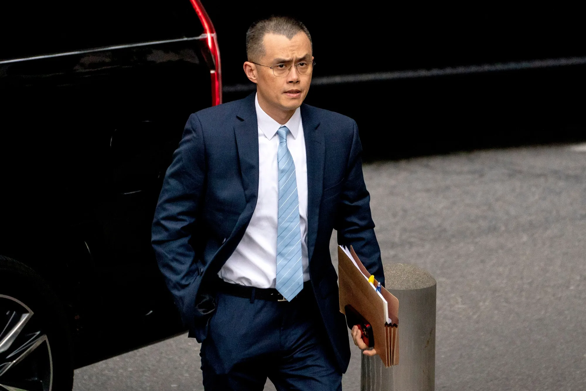 Changpeng Zhao arrives at federal court in Seattle, Washington, on April 30.