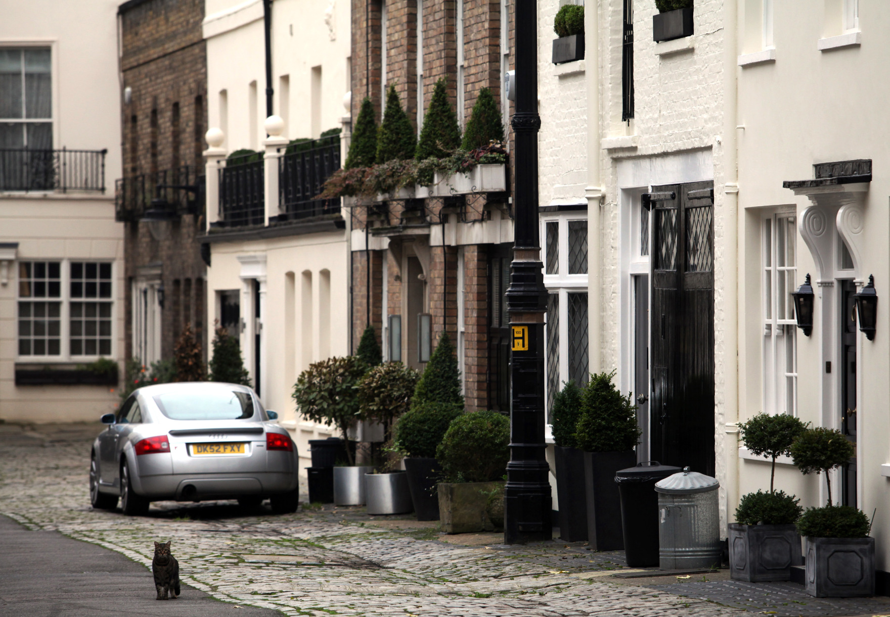 A row of mews houses in the London area of Belgravia.
