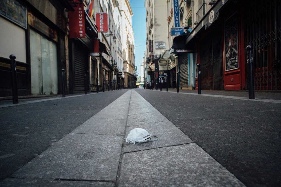 A deserted street in the Saint Michel district of Paris.