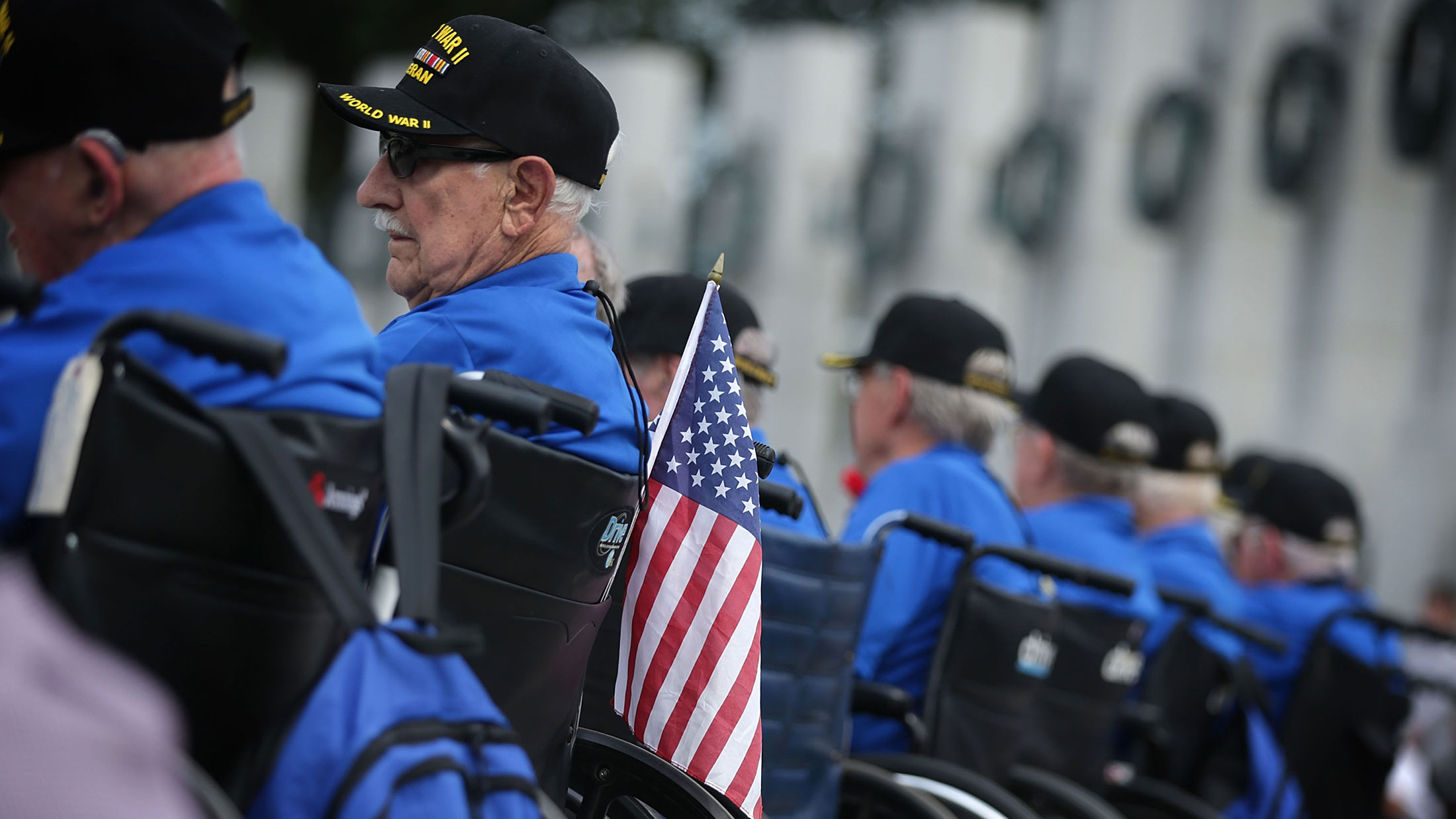 World War II veterans attend an event on Sept.&nbsp;2, 2015, at the World War II Memorial in Washington.