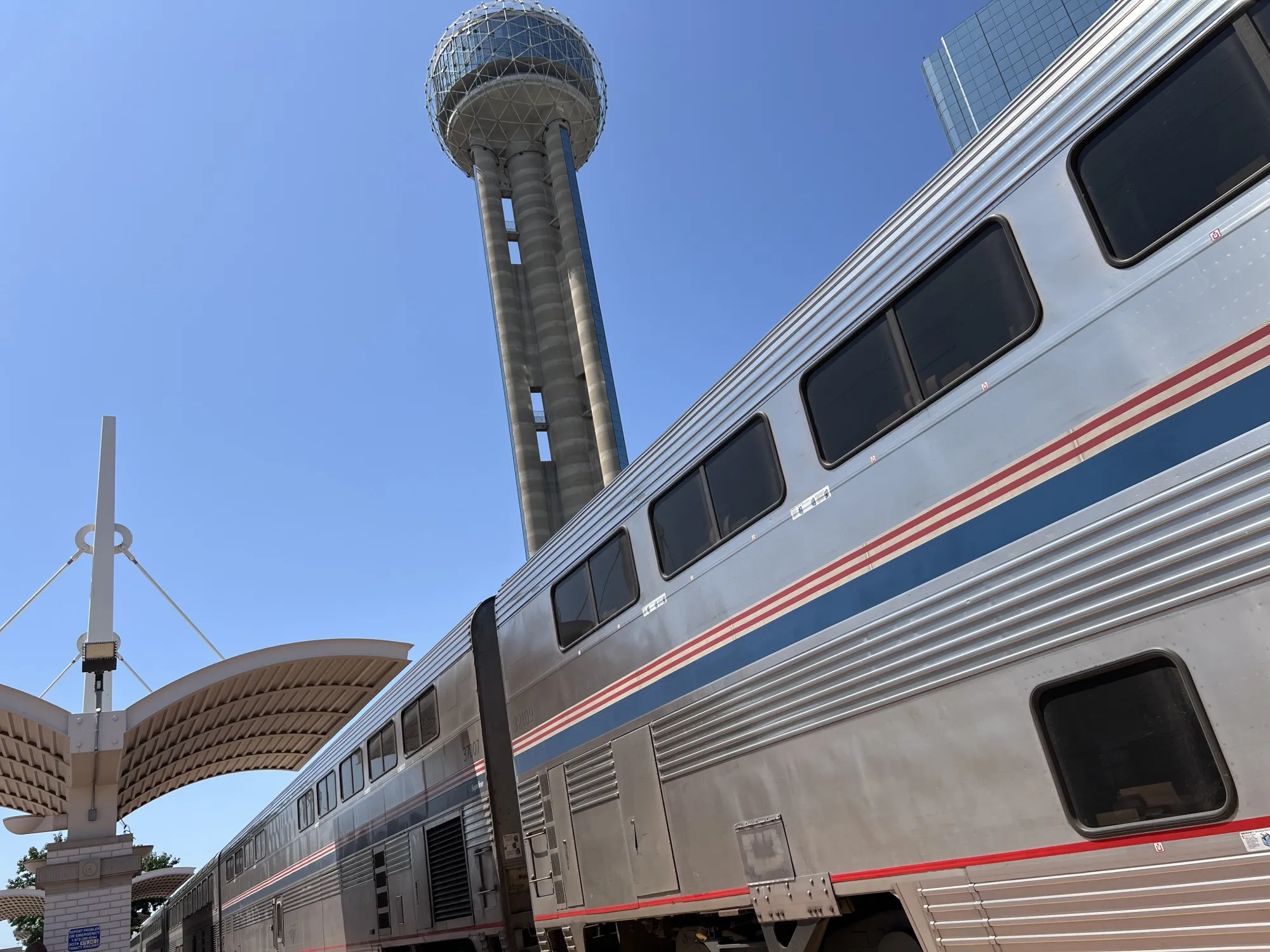 
An Amtrak train in Dallas, Texas, bound for Houston …&nbsp;eventually.

