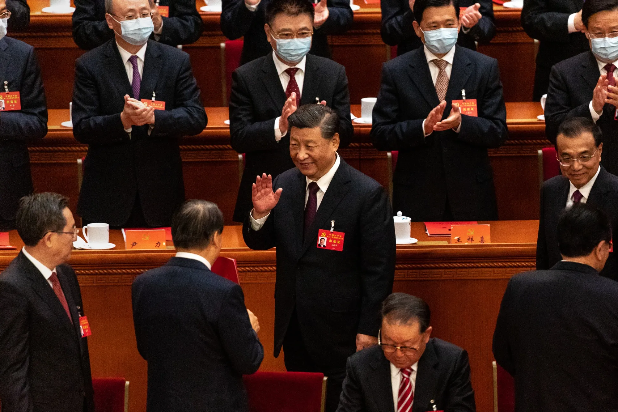 Xi Jinping, China's president, greets some delegates at the 20th National Congress of the Chinese Communist Party at the Great Hall of the People in Beijing.