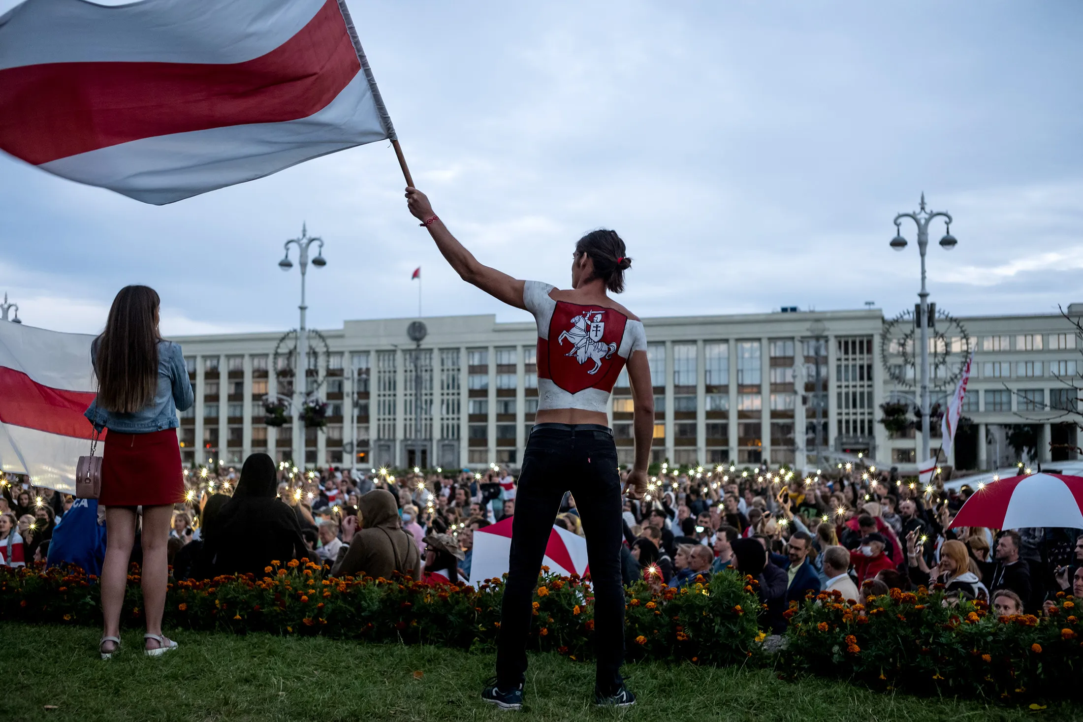 Anti-government&nbsp;demonstrators protest&nbsp;at a rally in Independence Square in central Minsk on Aug.&nbsp;26.