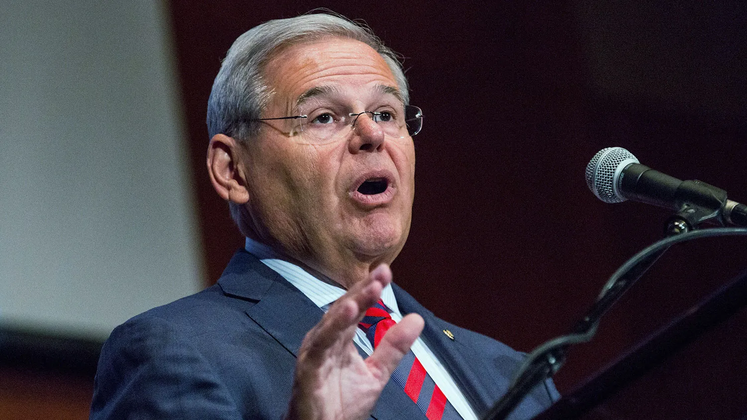Senator Bob Menendez speaks on Aug. 18, 2015, in South Orange, New Jersey.
