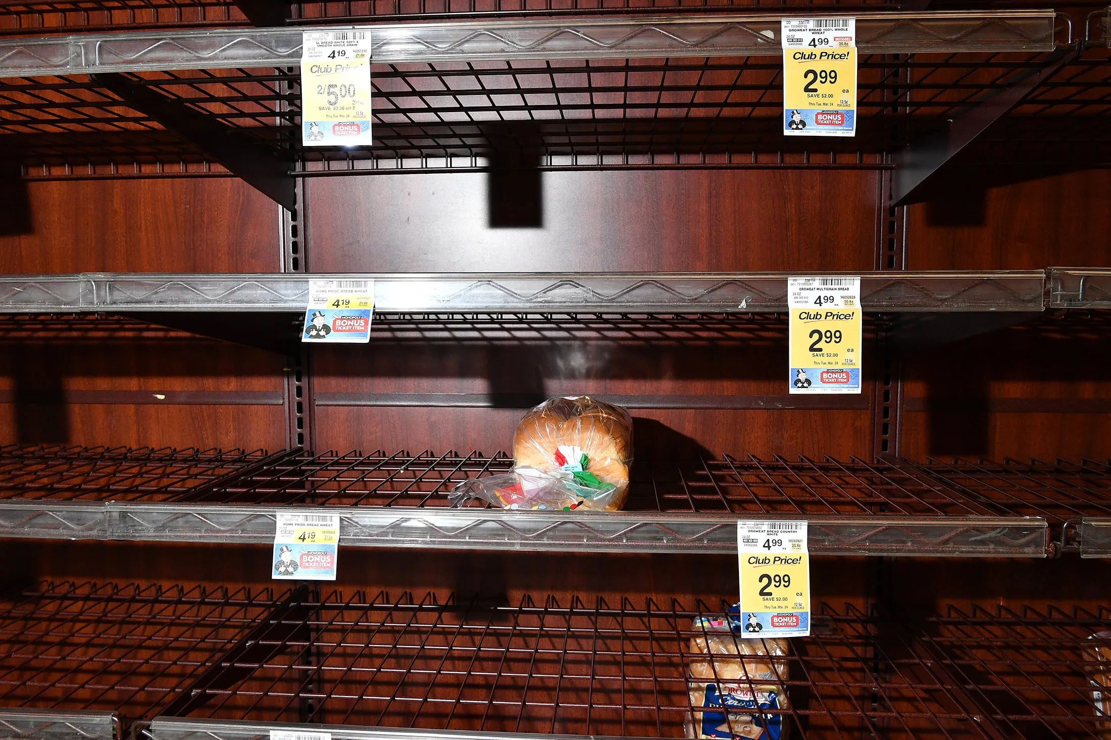 Empty shelves at a supermarket in Burbank, California as the coronavirus continues to spread across the United States on March 14.