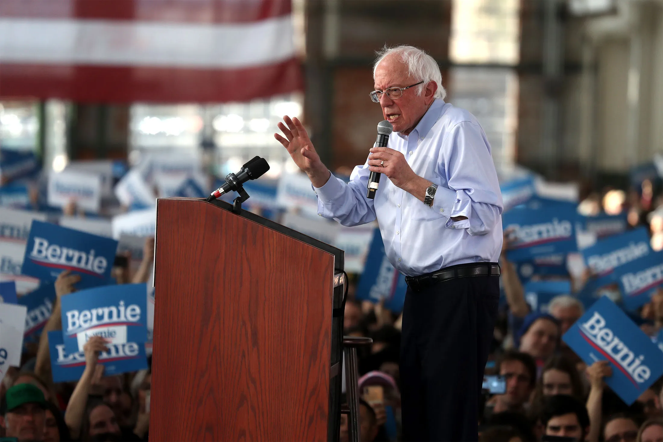 Bernie Sanders speaks during a campaign event&nbsp;in Richmond, California on Feb. 17.