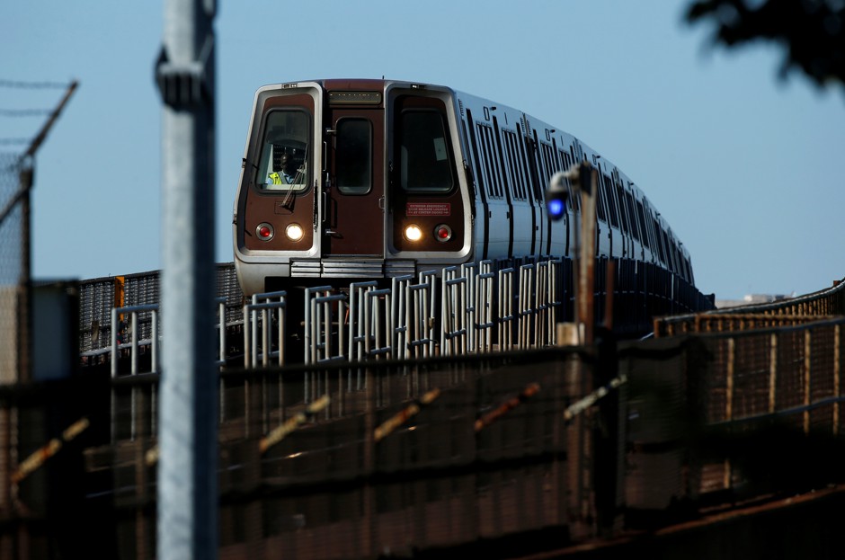 A Metro subway train passes over the Potomac River in Washington.