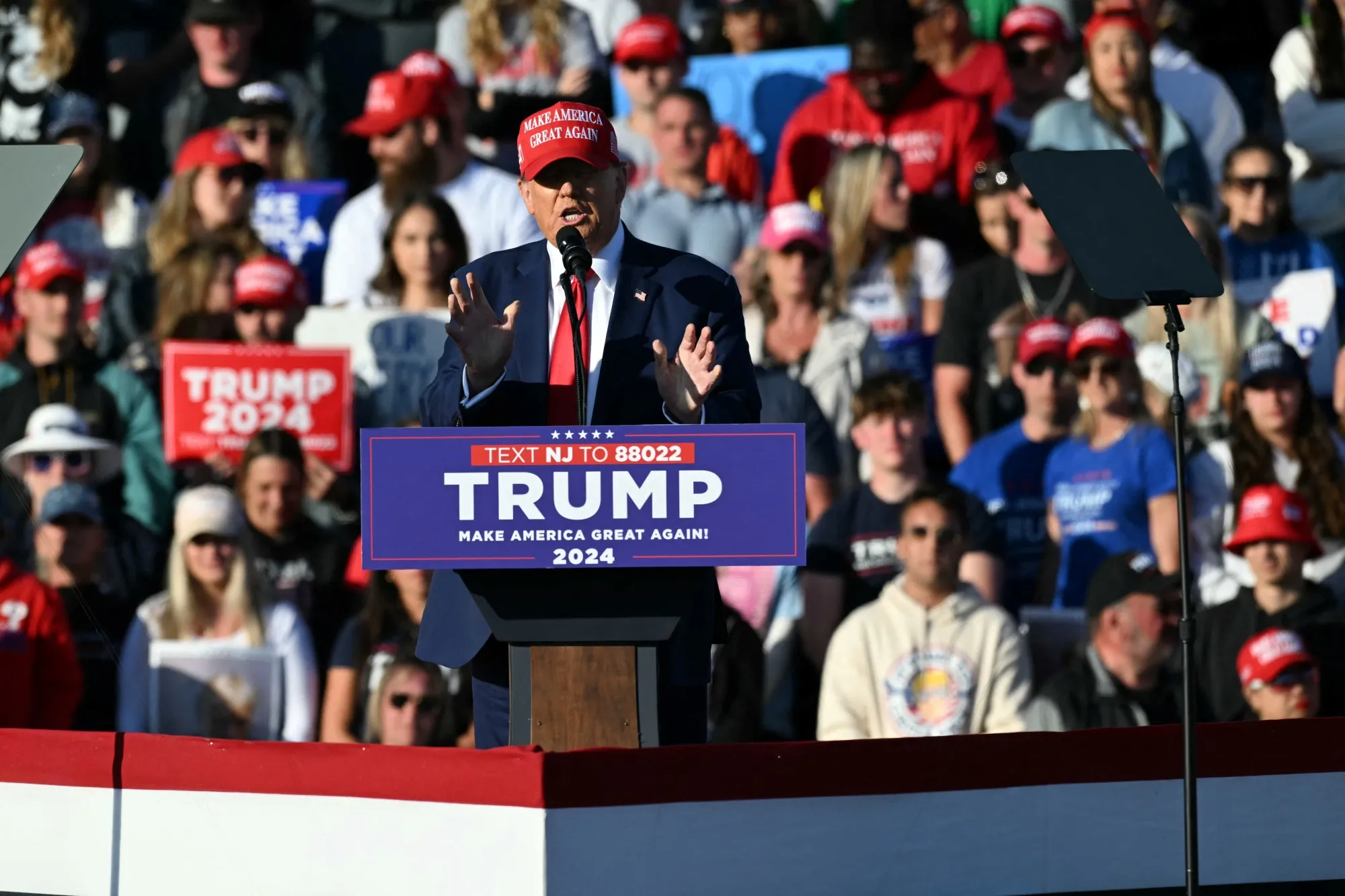 Donald Trump speaks during a campaign rally in Wildwood, New Jersey, on May 11.