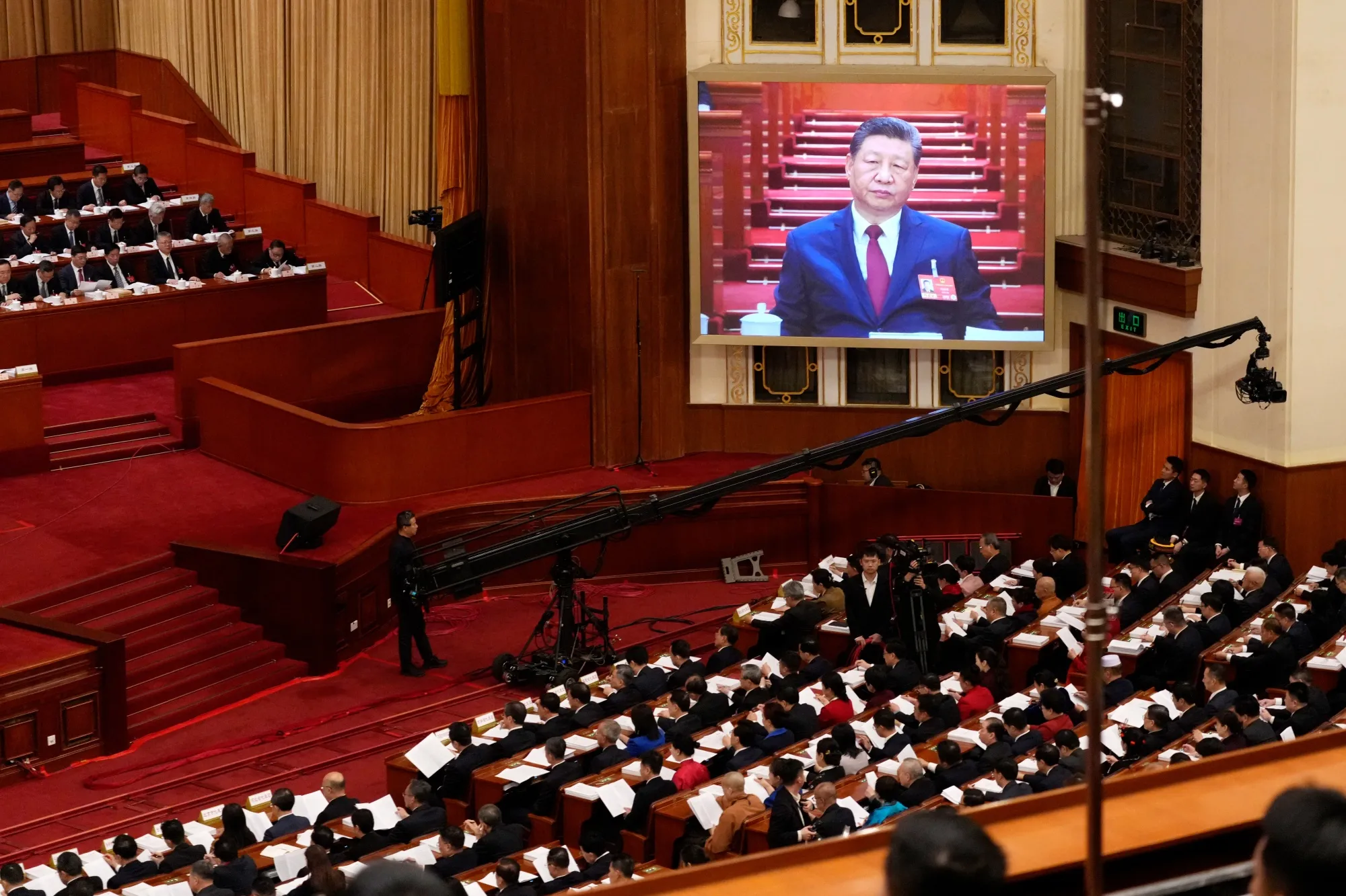 Xi Jinping shown on a screen during the National People’s Congress in Beijing on March 5.