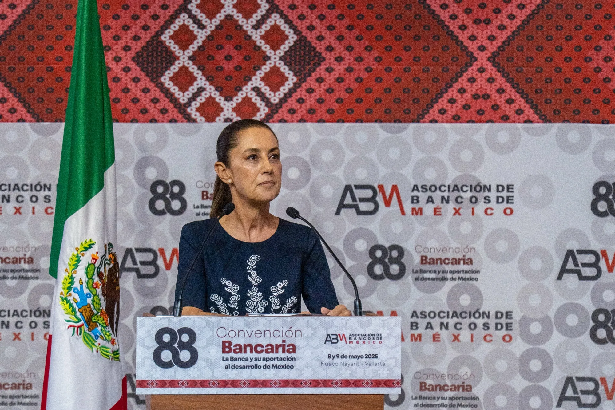 Mexico's president&nbsp;Claudia Sheinbaum&nbsp;during the Association of Banks of Mexico convention in Nuevo Vallarta, Mexico, on May 8.