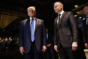 Donald Trump, left, and Andrzej Duda in New York on April 17.