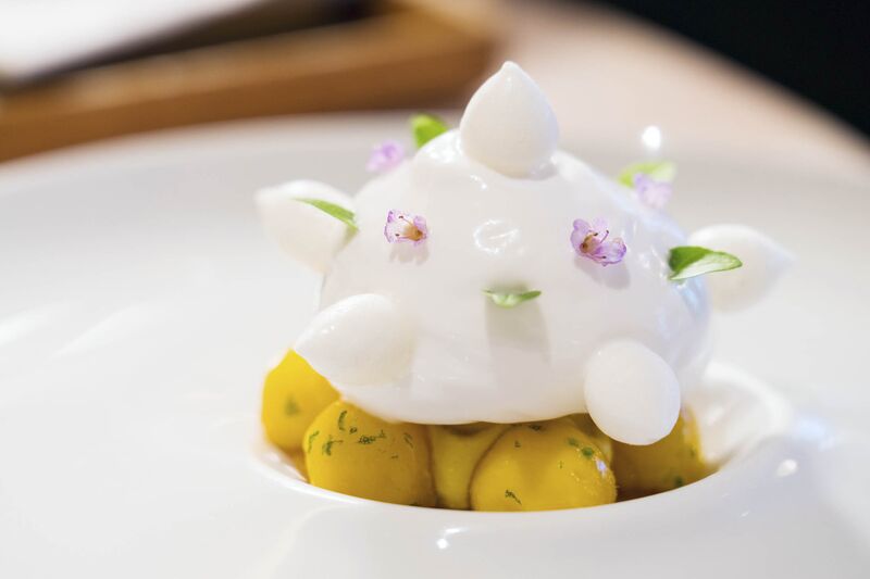 Miyazaki Mango Tart at Odette restaurant. Image: Nicky Loh/Bloomberg