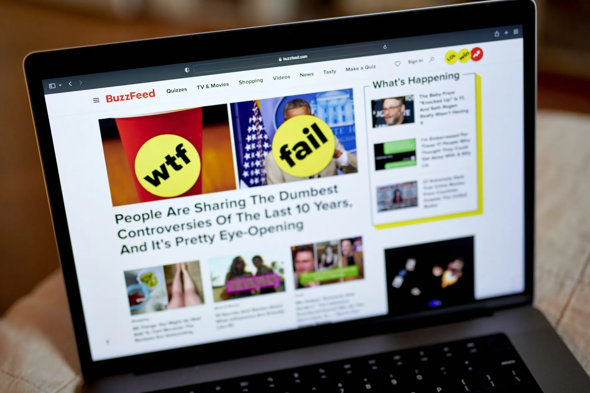 The BuzzFeed website on a laptop computer arranged in the Brooklyn borough of New York, US, on Thursday, May 4, 2023. BuzzFeed Inc. is scheduled to release earnings figures on May 9.