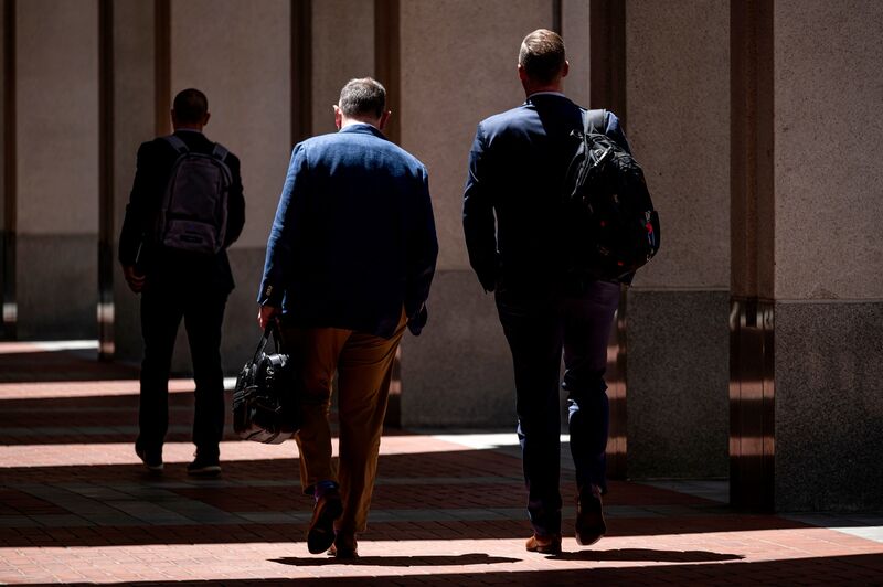 Pedestrians on Market Street in San Francisco, California, US, on Tuesday, May 7, 2024. US job openings fell in March to the lowest level in three years while quits and hiring slowed, indicating more softening in the labor market.