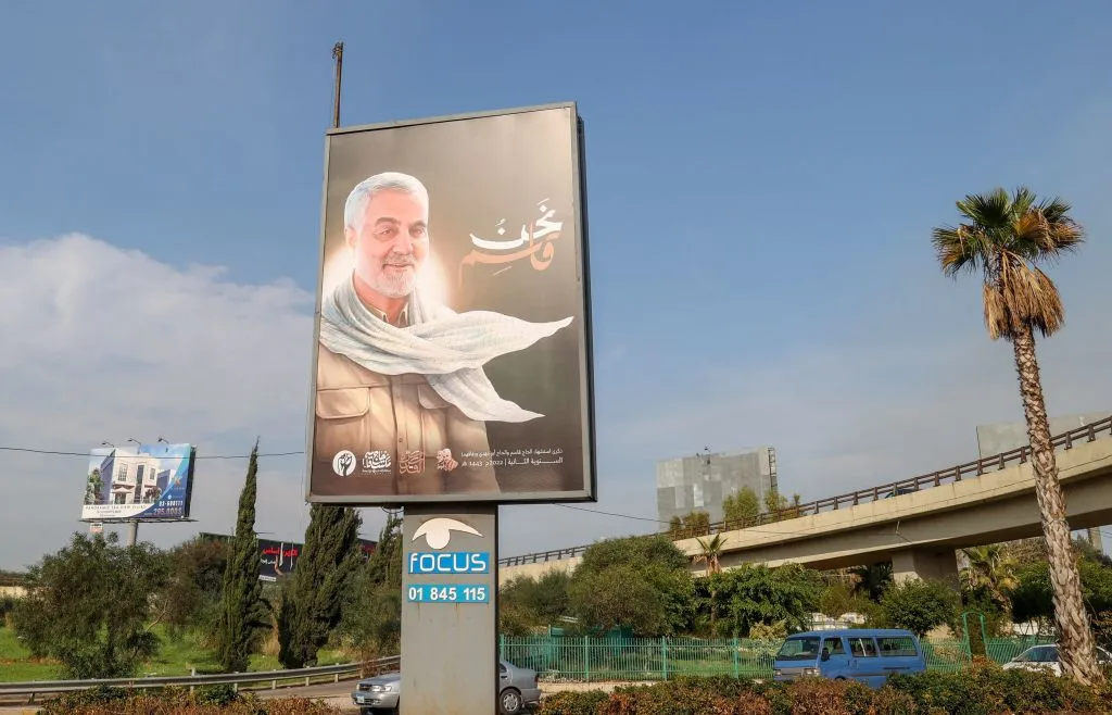 A tribute to Iranian General Qassem Soleimani near a highway in Lebanon.&nbsp;