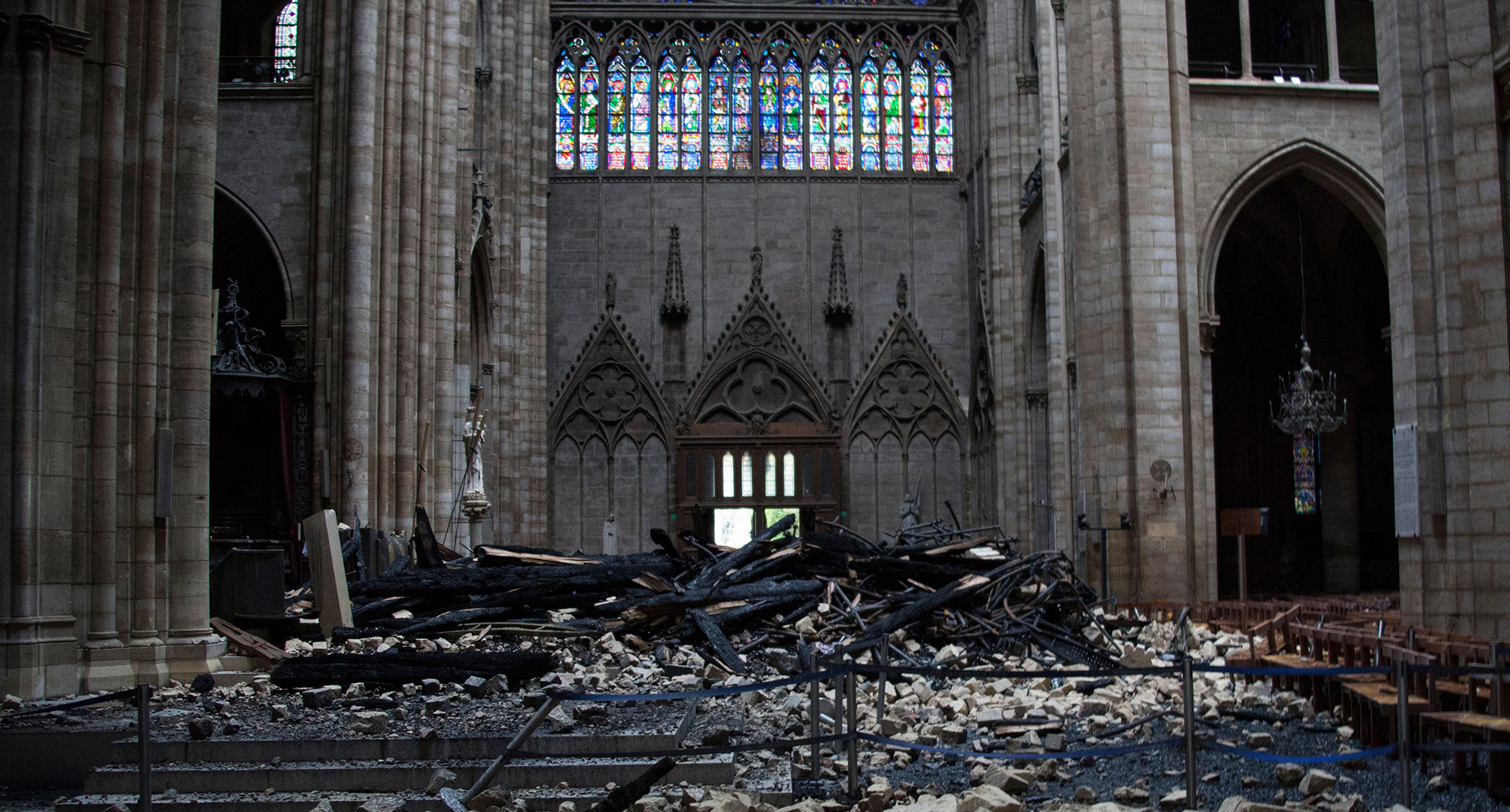 This general view shows debris inside the Notre-Dame&nbsp;Cathedral in Paris on April 16.