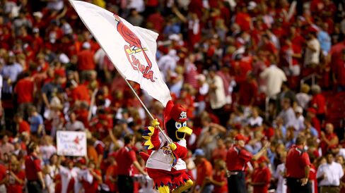 The St. Louis Cardinals mascot celebrates on the field after the Cardinals 9-1 victory against the Pittsburgh Pirates during Game One of the National League Division Series at Busch Stadium.