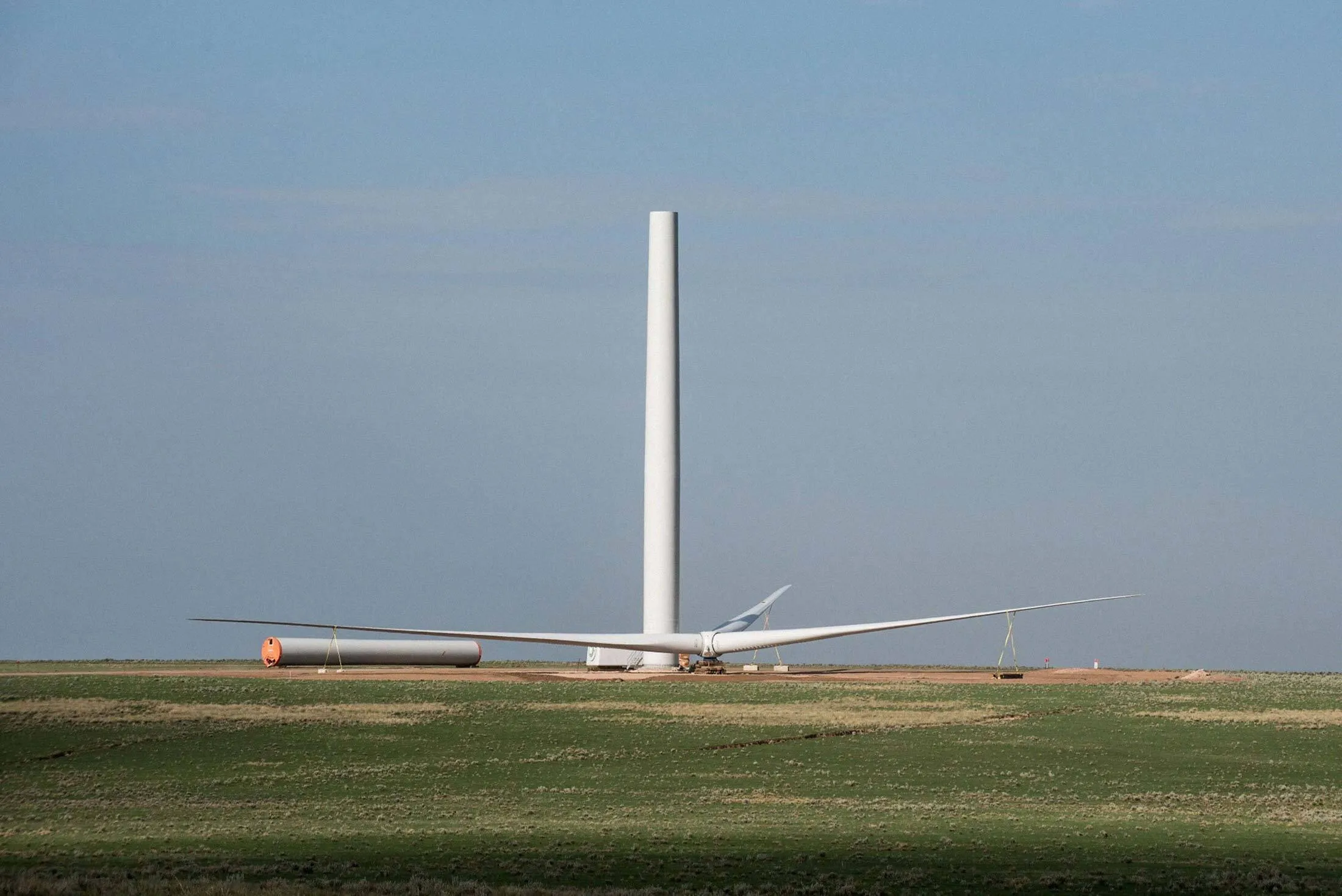 A wind turbine under construction&nbsp;in Encino, New Mexico.
